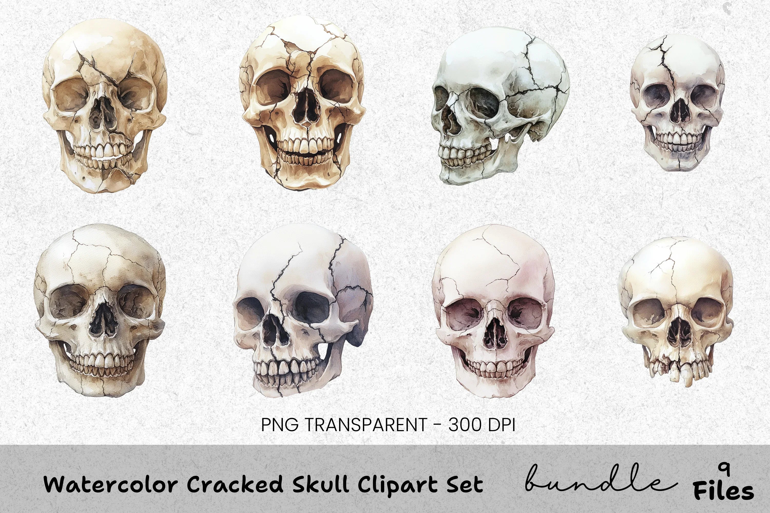 Cracked Skull Clipart Bundle