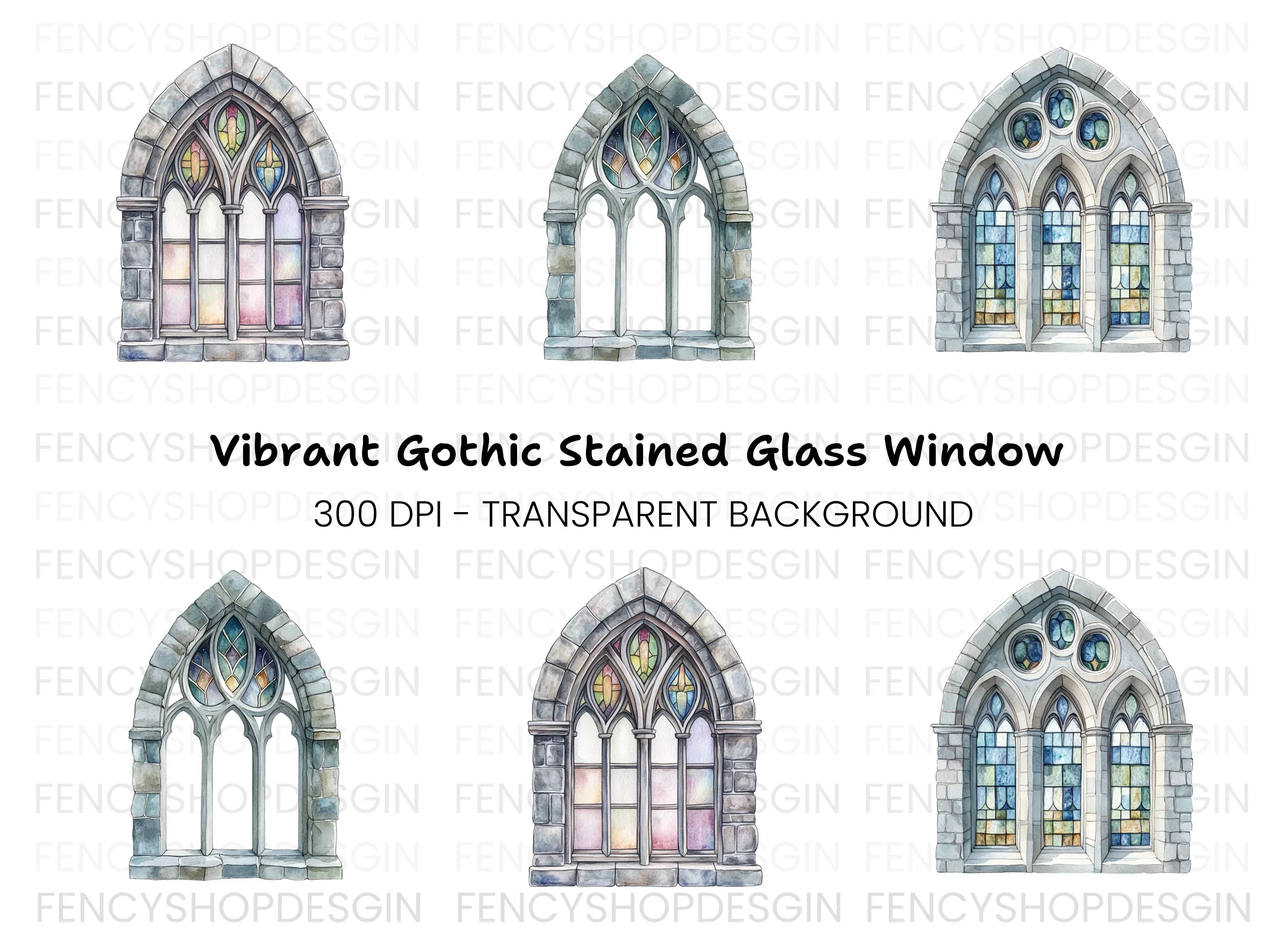 Gothic Stained Glass Window Clipart Bundle
