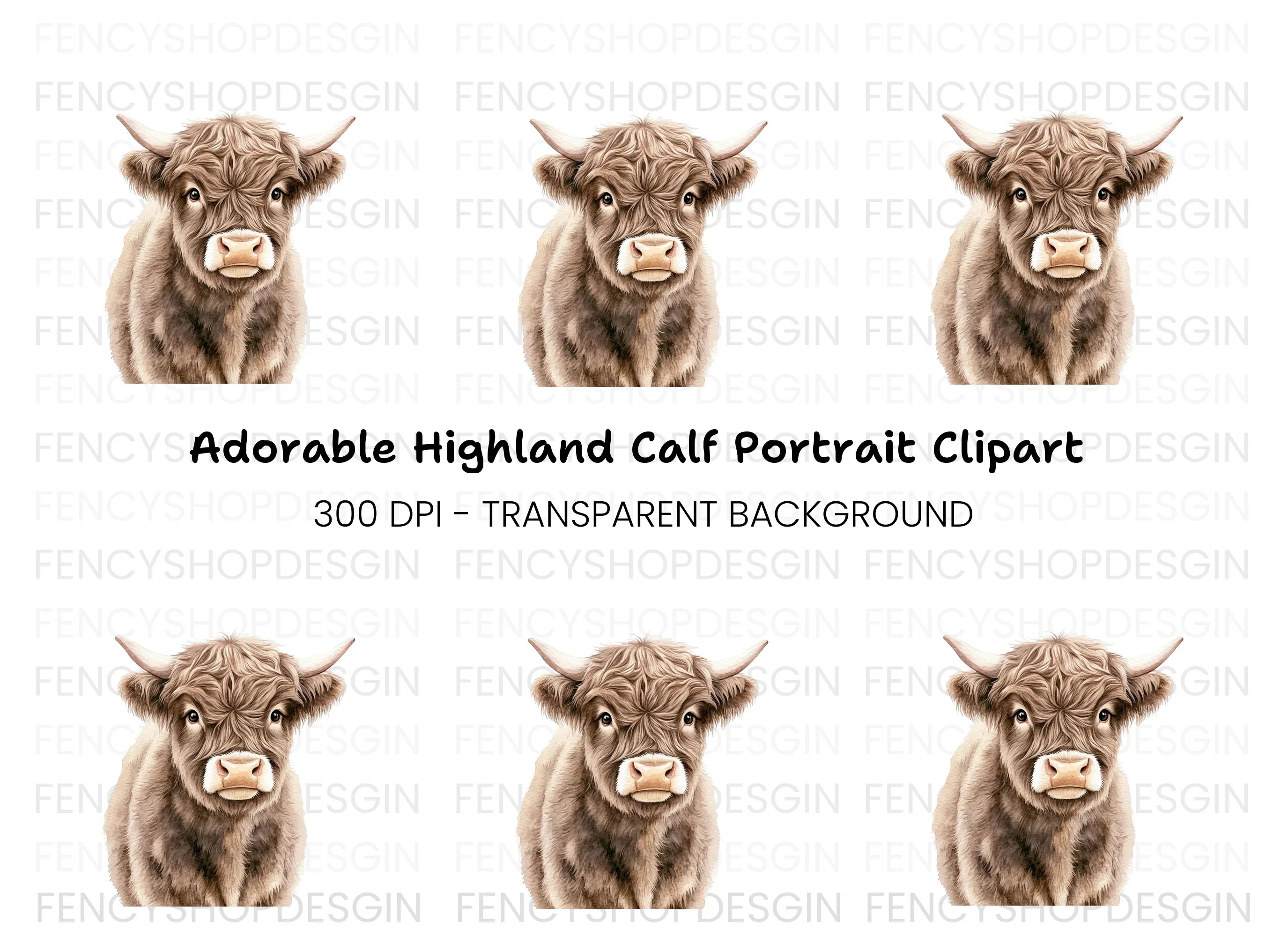 Cute Highland Calf Face Clipart Bundle