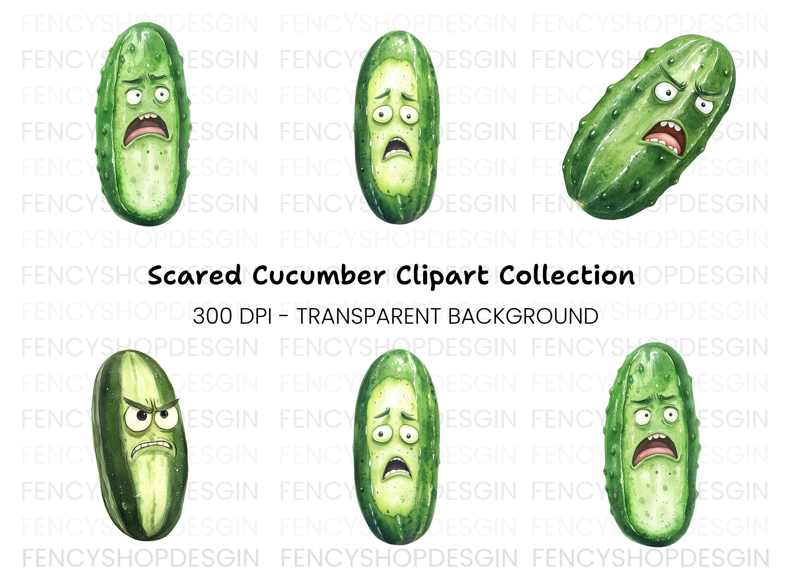 Funny Angry Cucumber Cartoon Clipart Bundle