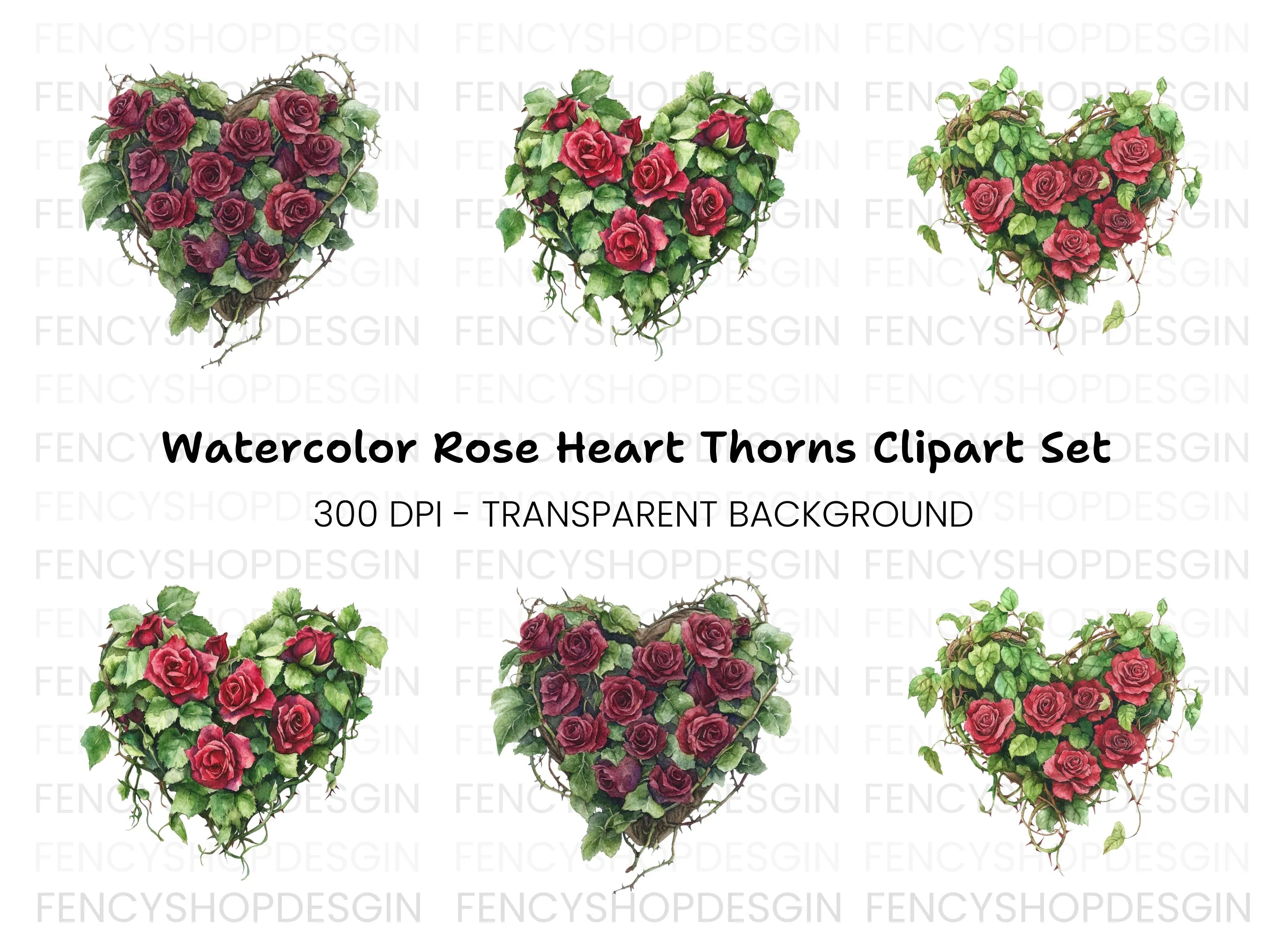 Rose Heart Clipart Bundle