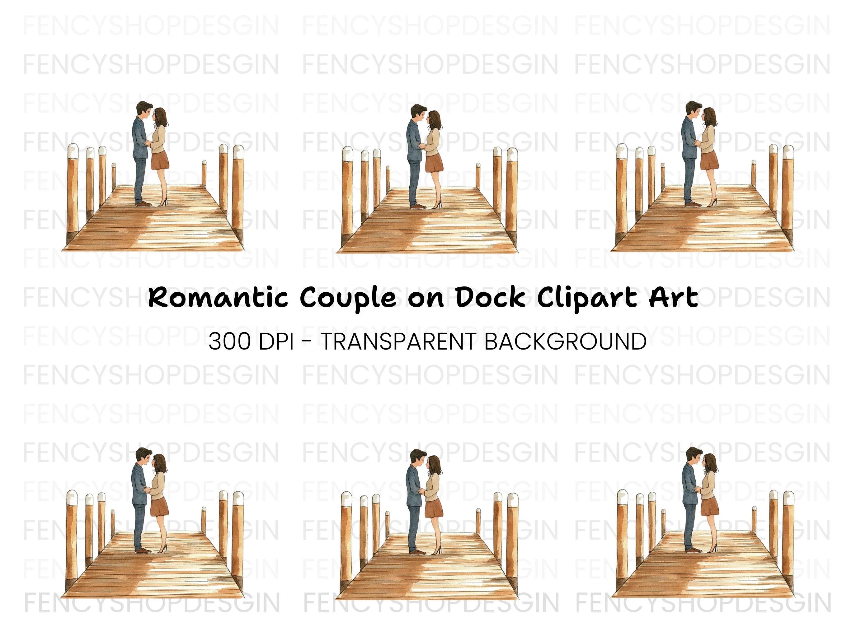 Couple Holding Hands on Pier Clipart Bundle