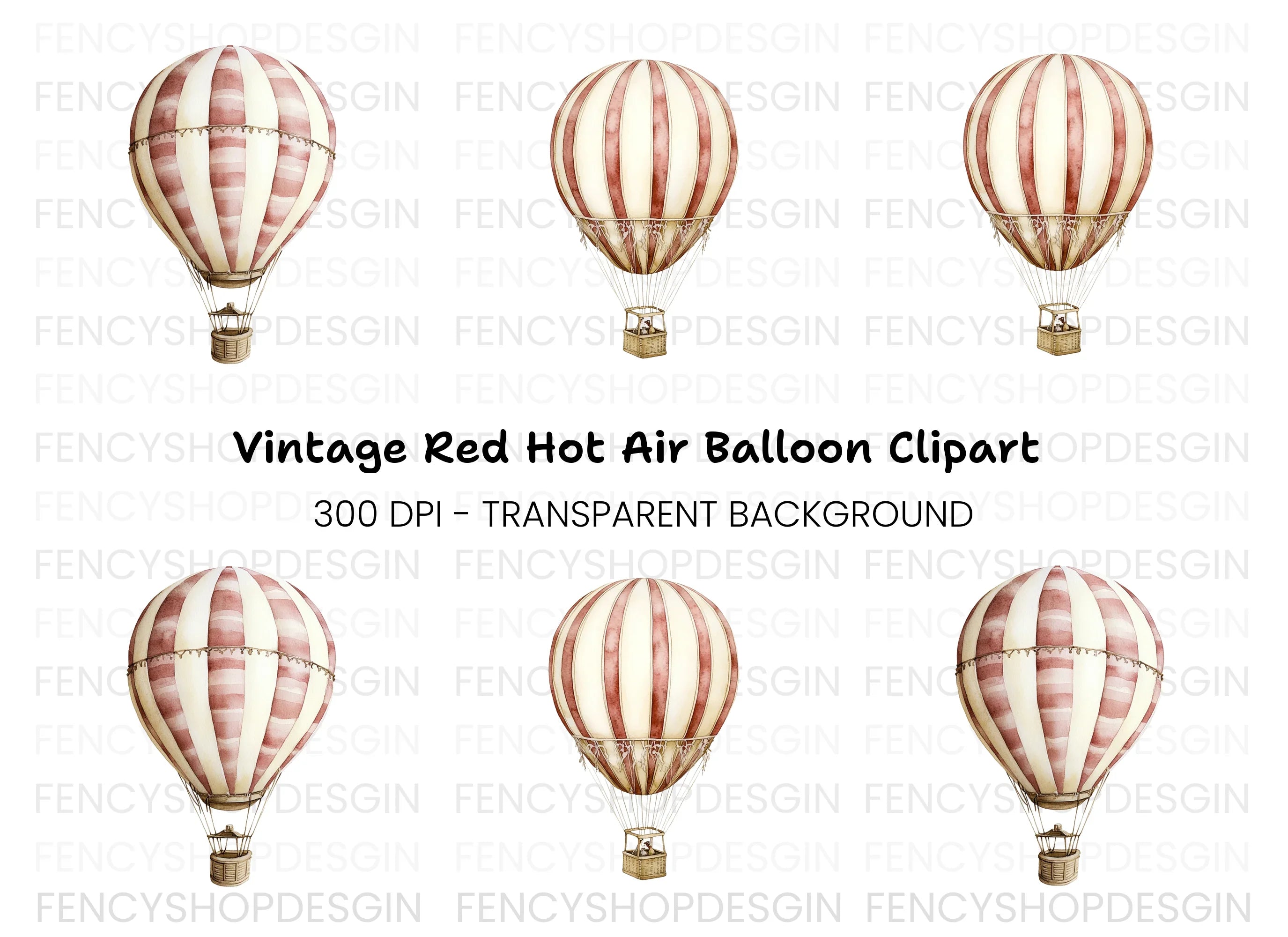 Striped Hot Air Balloon Clipart Bundle