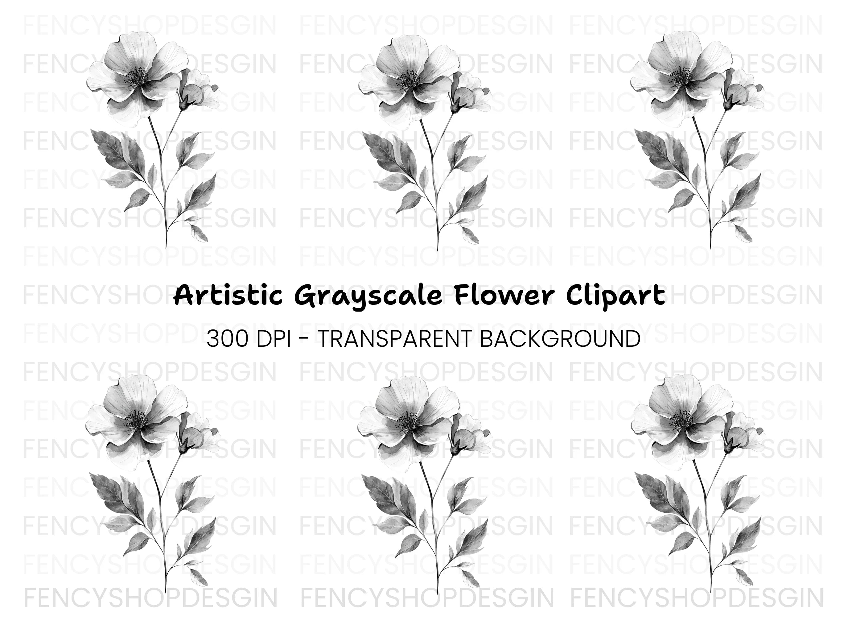 Monochrome Flower Clipart Bundle
