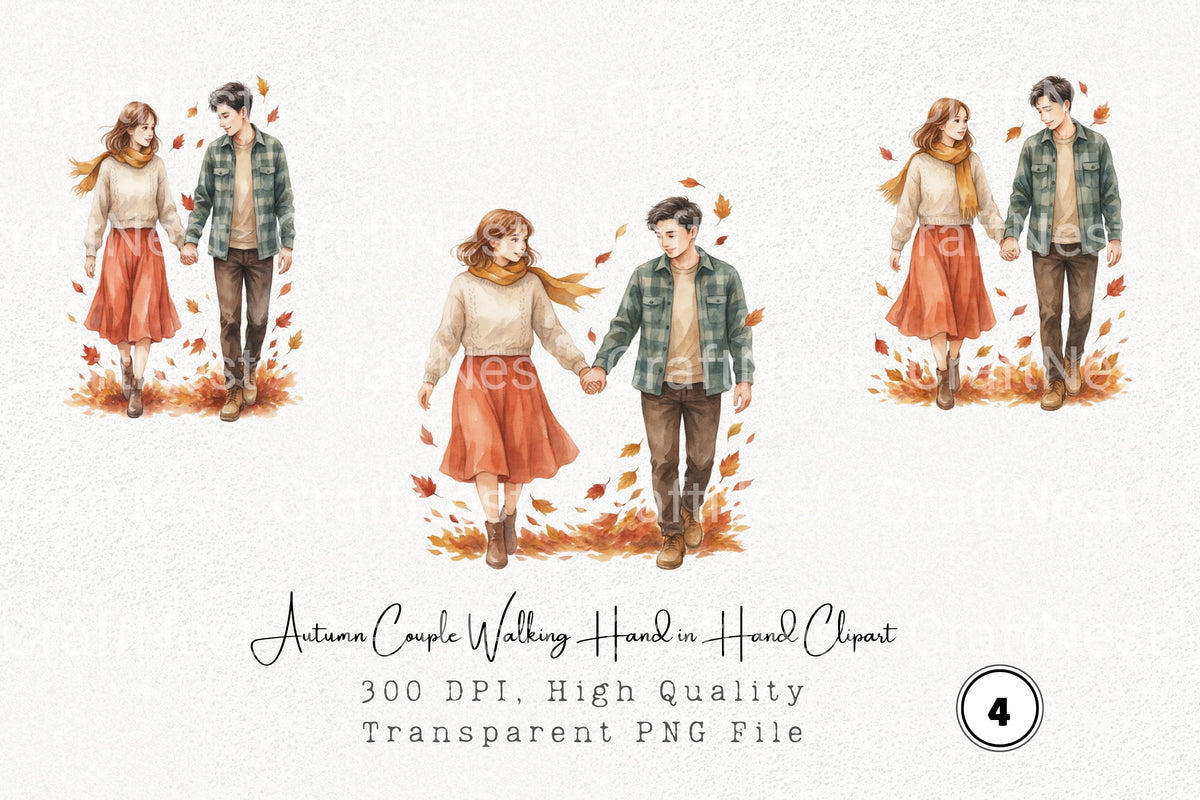 Autumn Couple Walking Hand In Hand Clipart Bundle