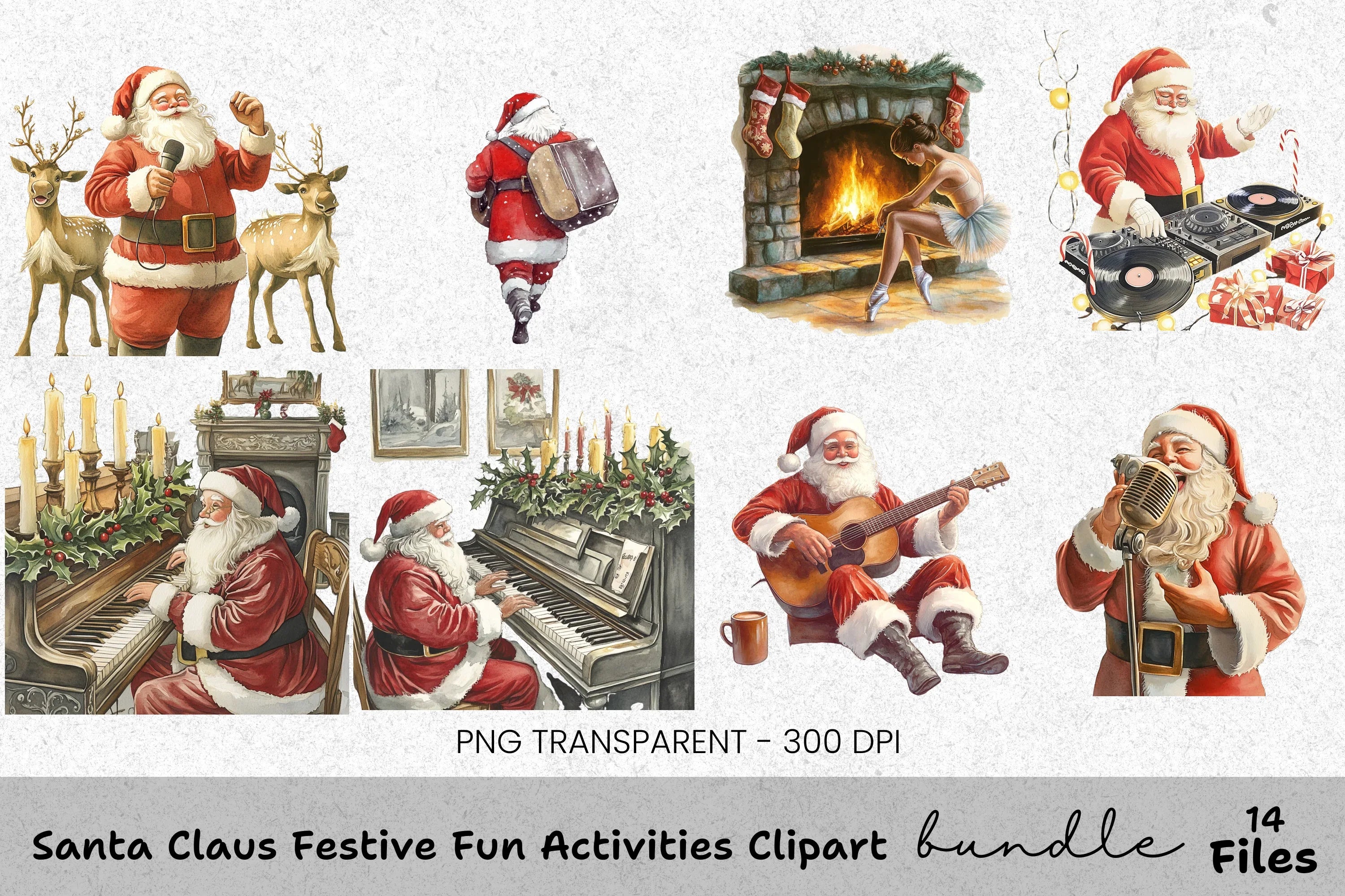 Rockstar Santa & Cozy Christmas Scene Clipart Bundle