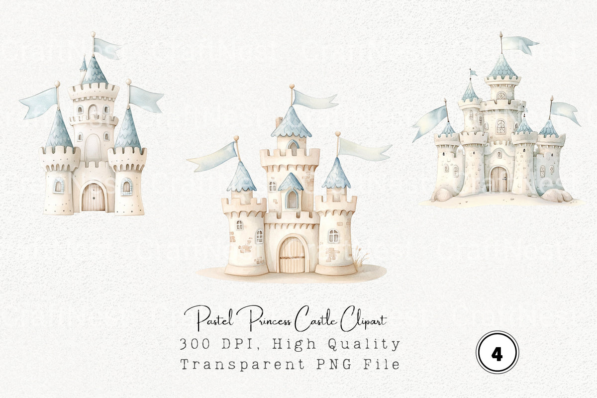 Pastel Princess Castle Clipart Bundle