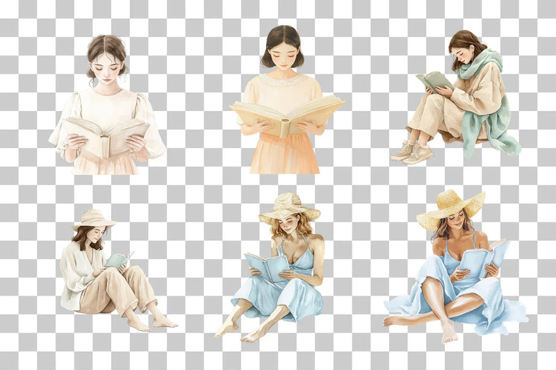 Charming Woman Reading Clipart Bundle - CraftNest - Digital Crafting and Art