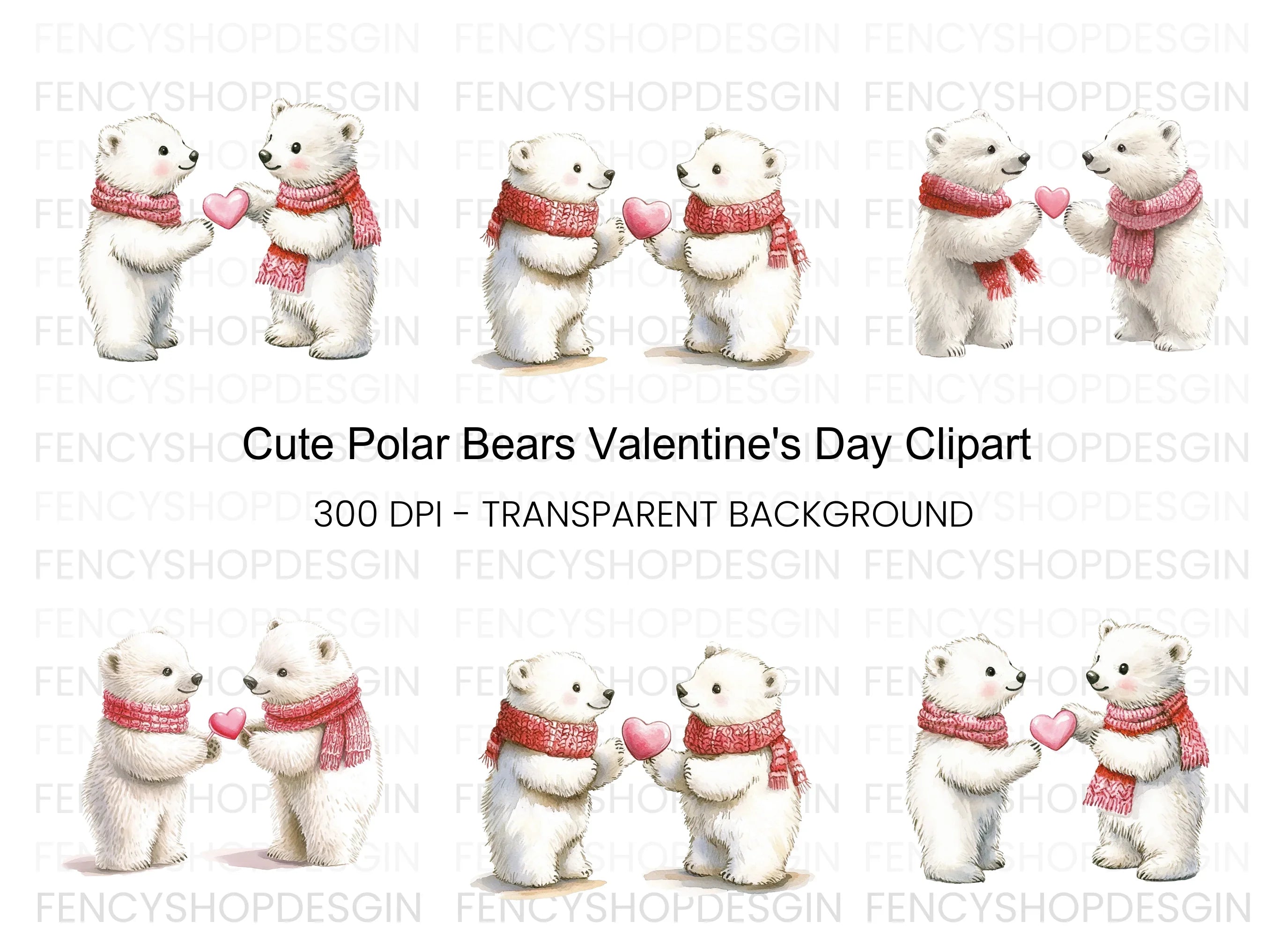 Cute Polar Bears Valentine Clipart Bundle