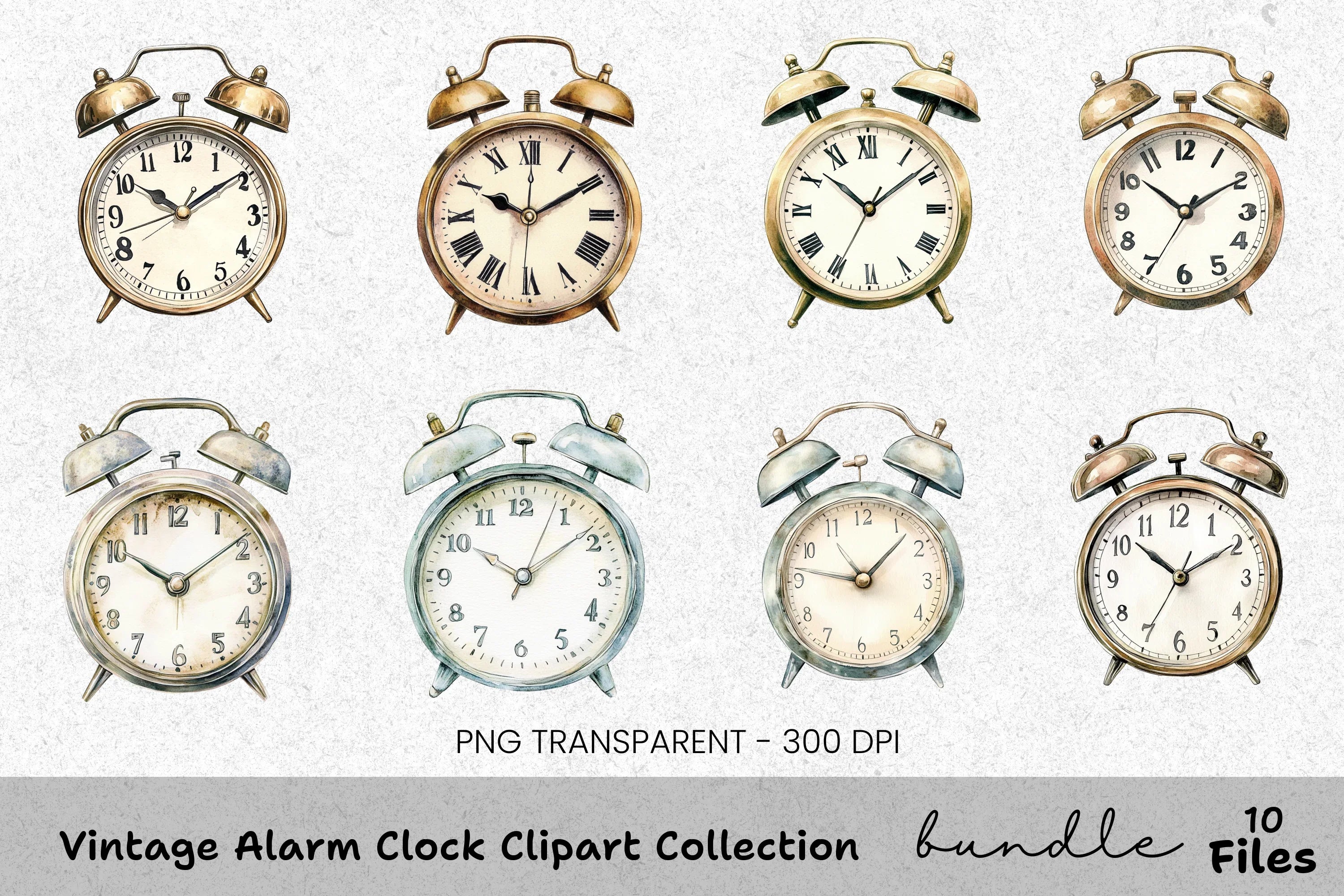 Vintage Alarm Clock Clipart Bundle