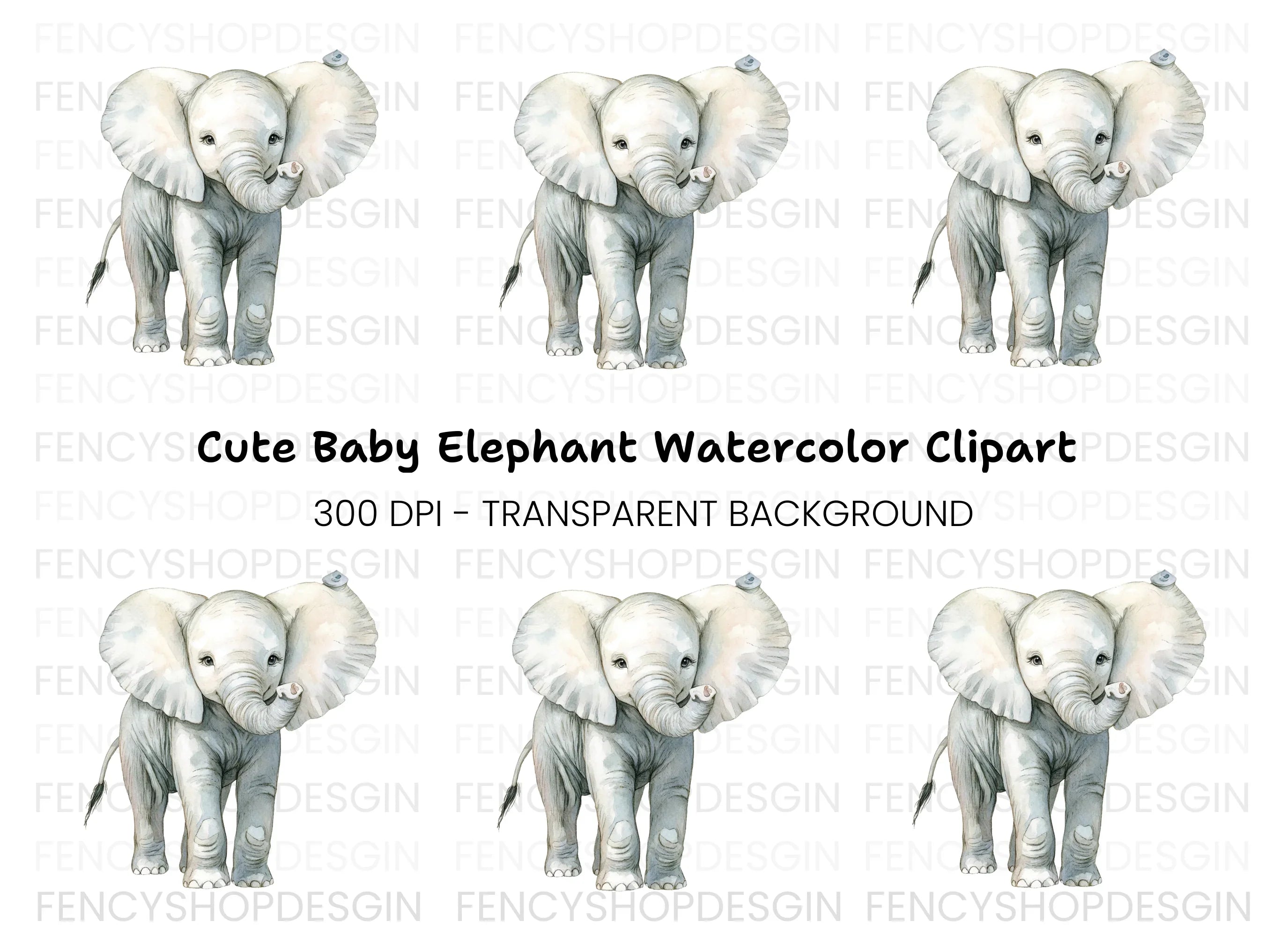 Cute Baby Elephant Clipart Bundle