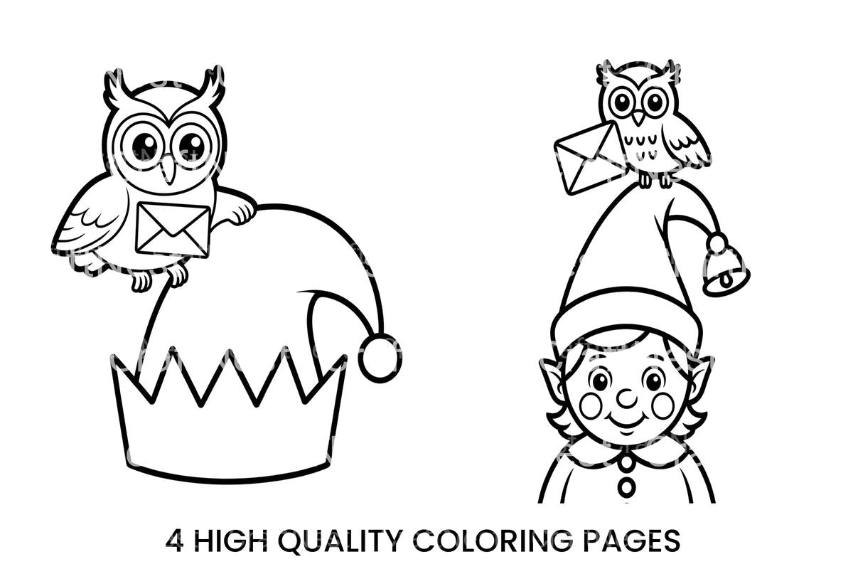 Christmas Elf and Owl Mail Coloring Books