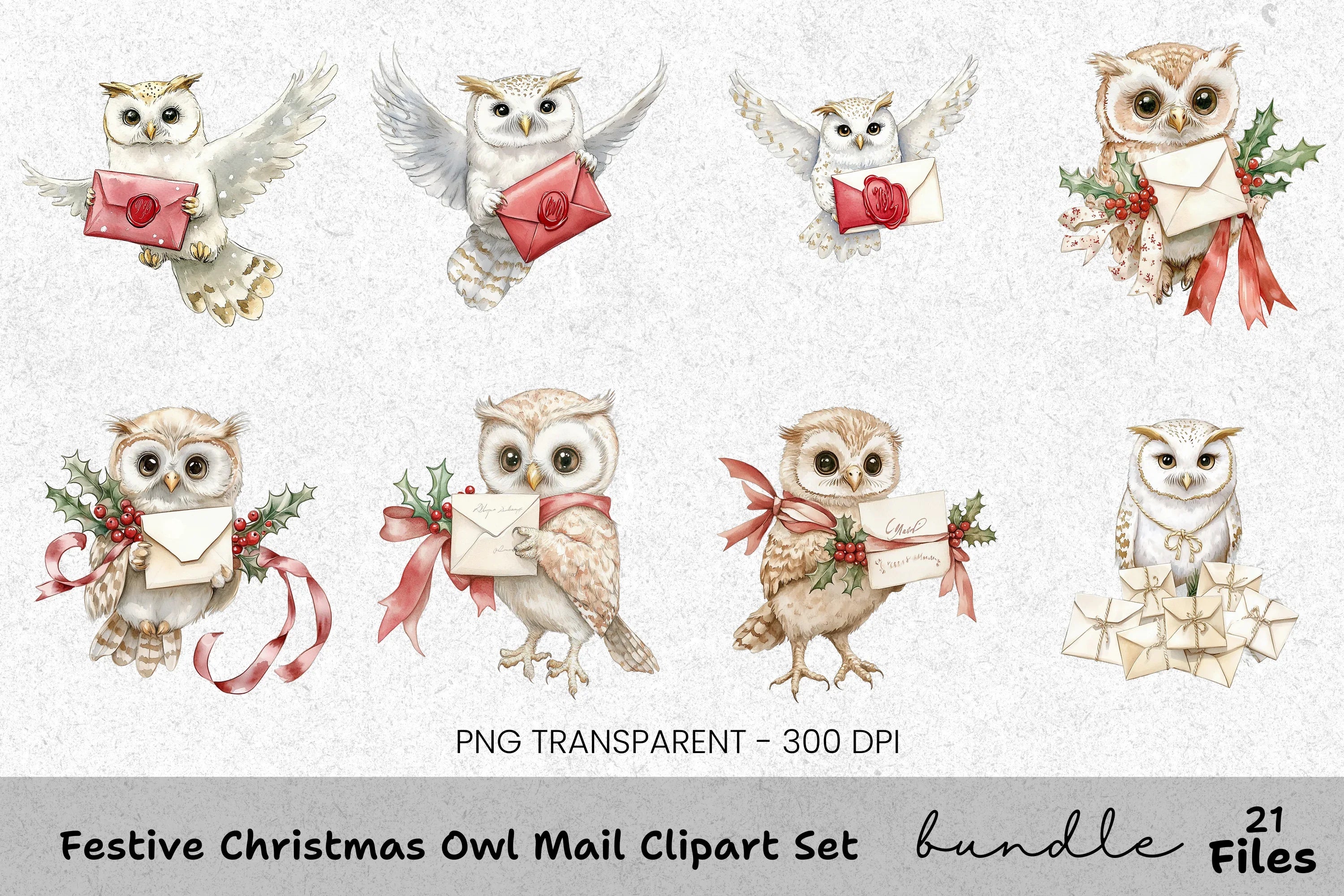 Christmas Owl Mail Clipart Bundle