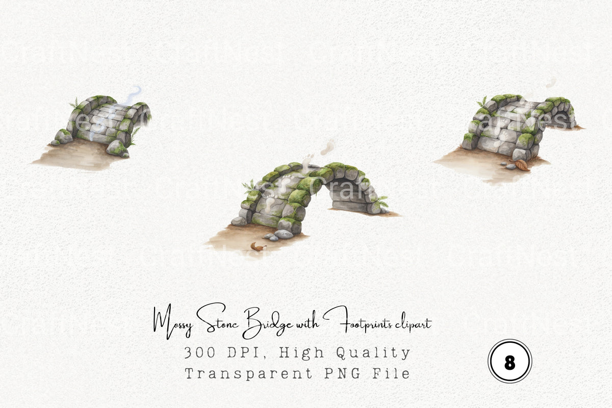 Mossy Stone Bridge With Footprints Clipart Bundle