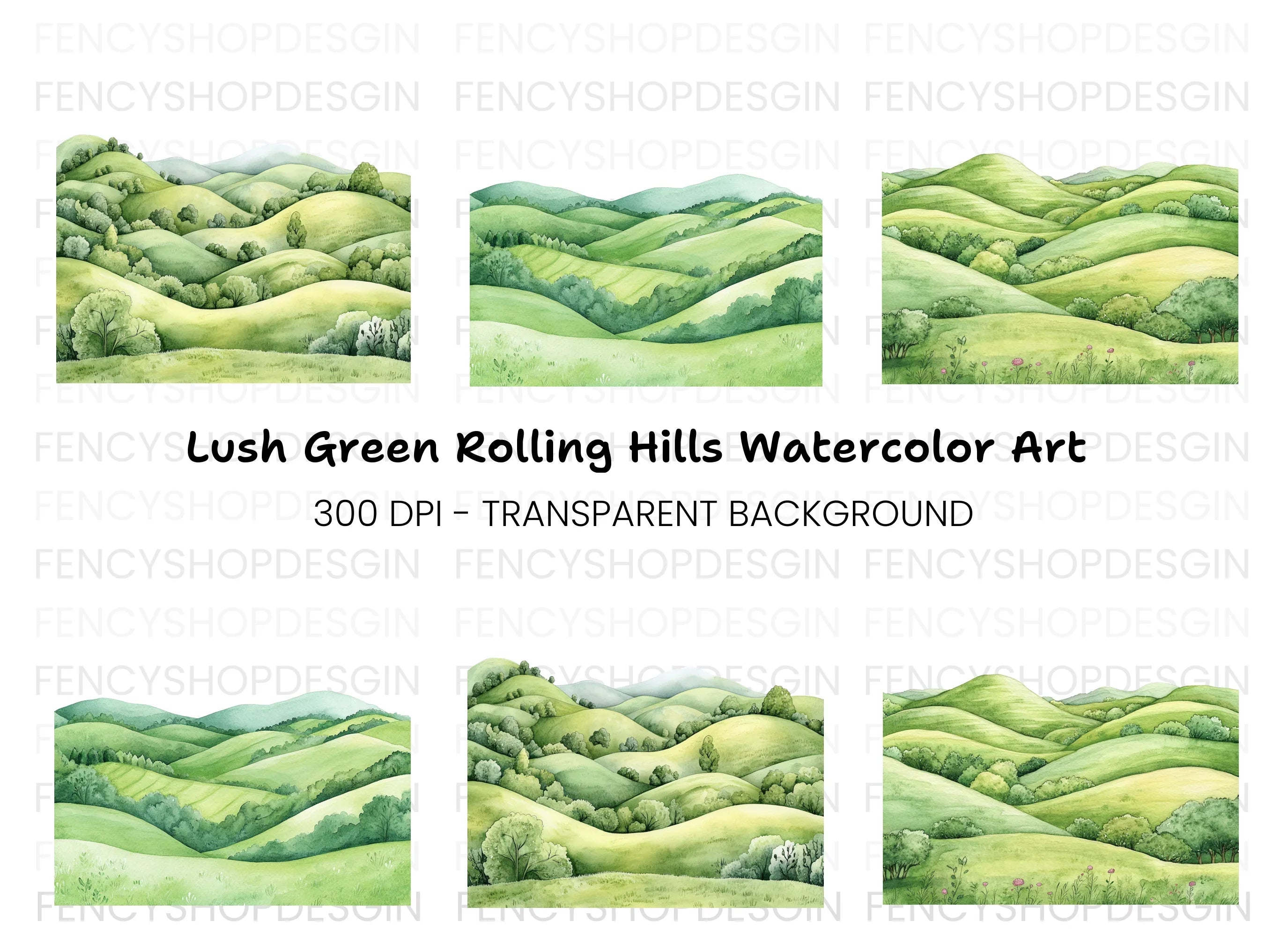 Green Hills Landscape Clipart Bundle