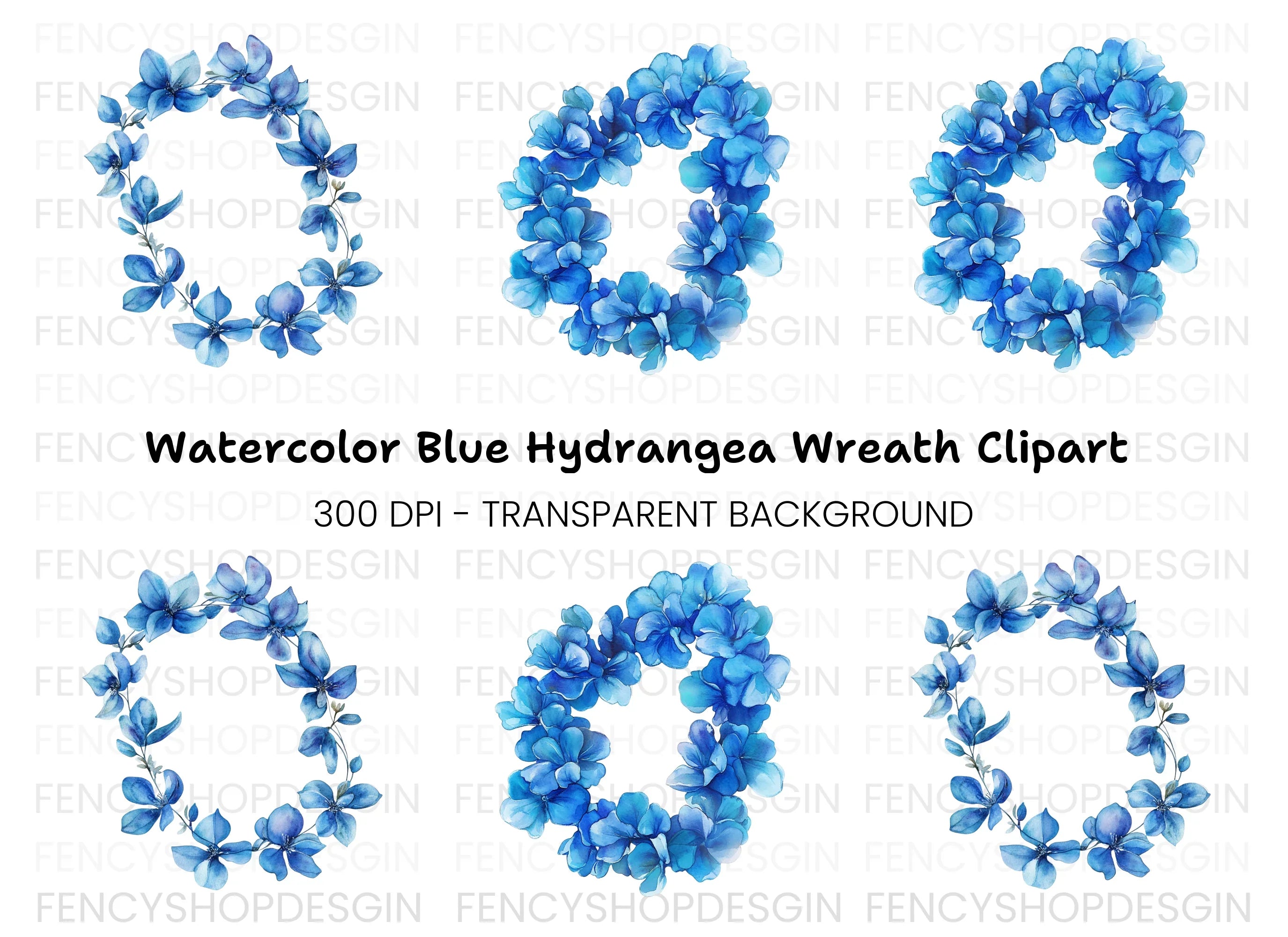 Vibrant Blue Flower Wreaths Clipart Bundle