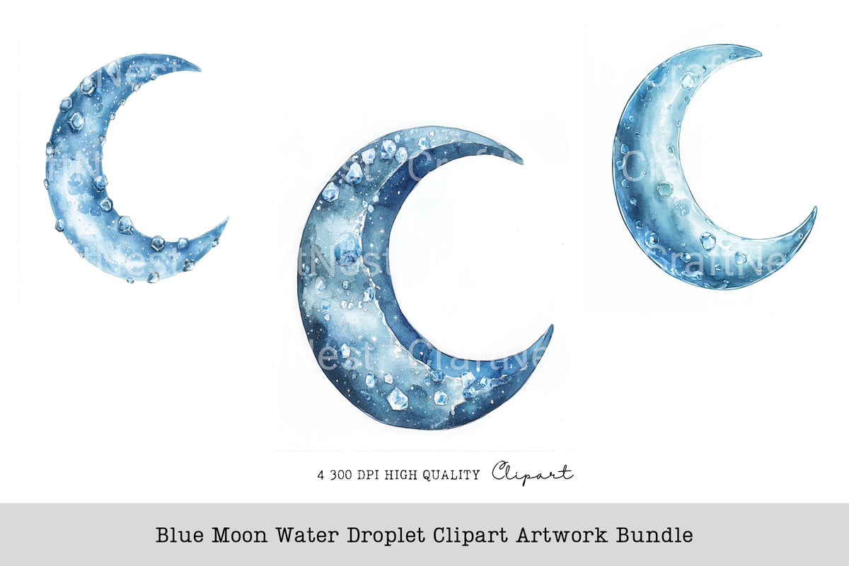 Blue Moon Water Droplet Artwork Clipart Bundle