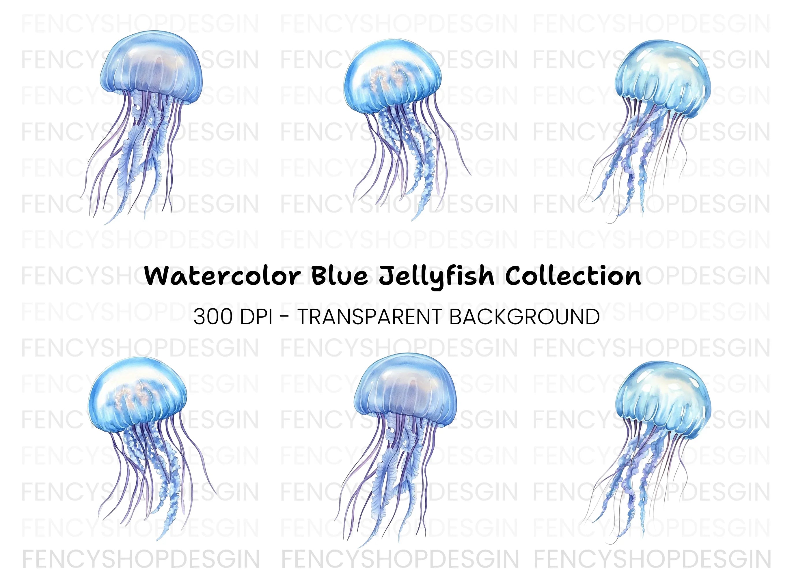 Blue Jellyfish Clipart Bundle