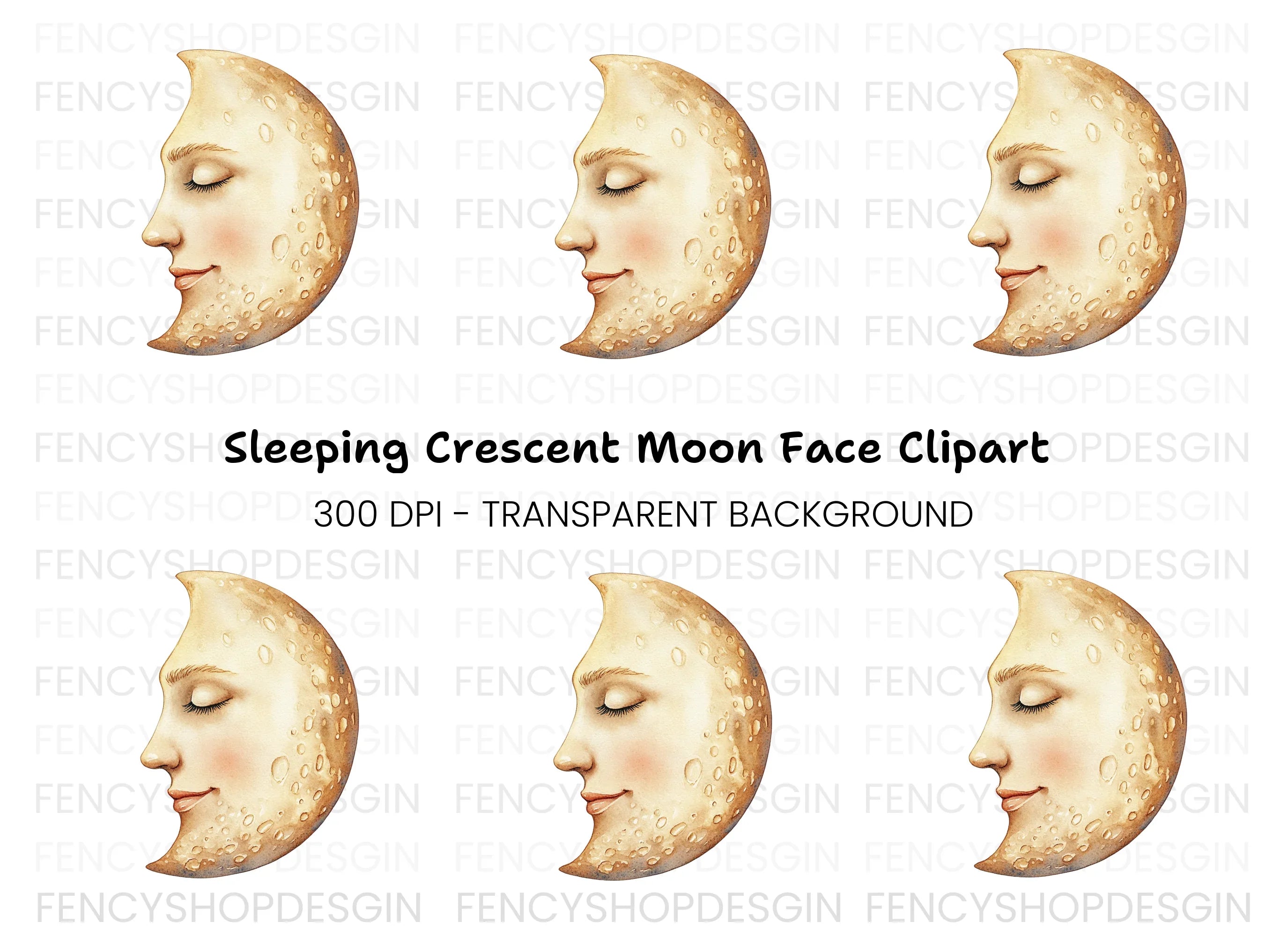 Sleeping Moon Face Clipart Bundle