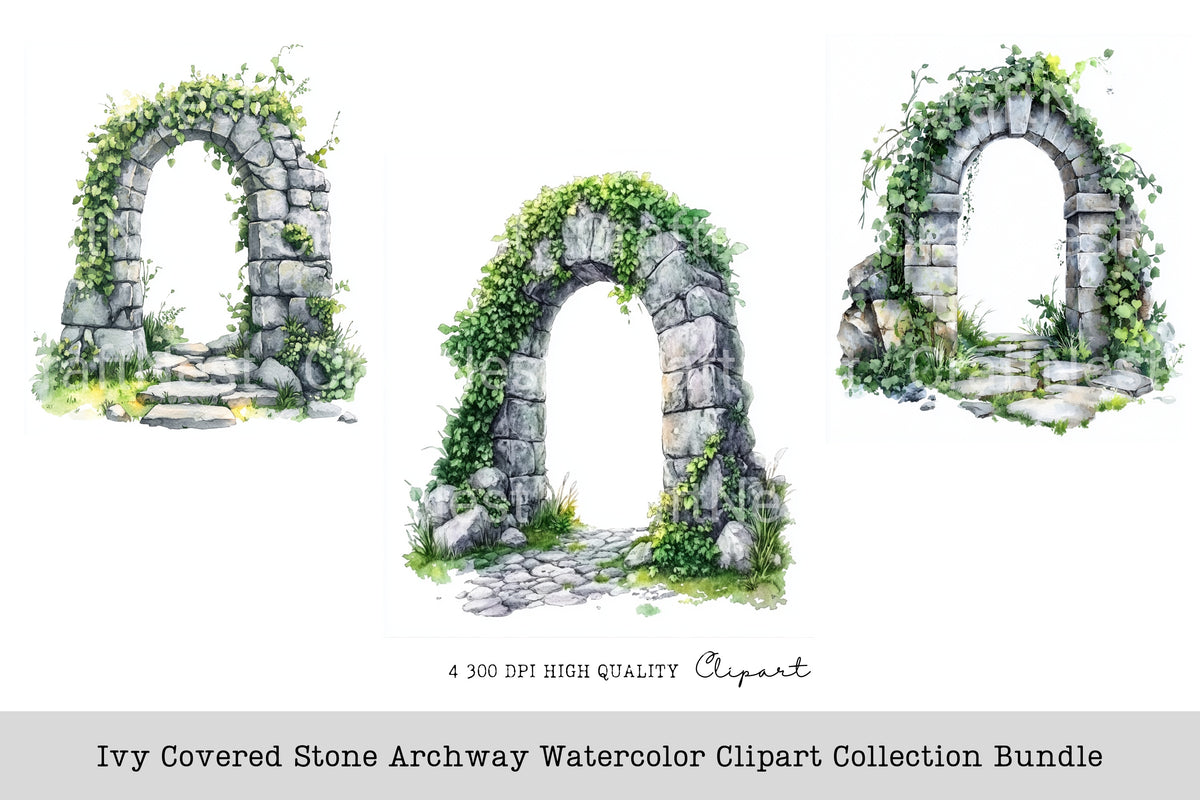 Ivy Covered Stone Archway Clipart Bundle
