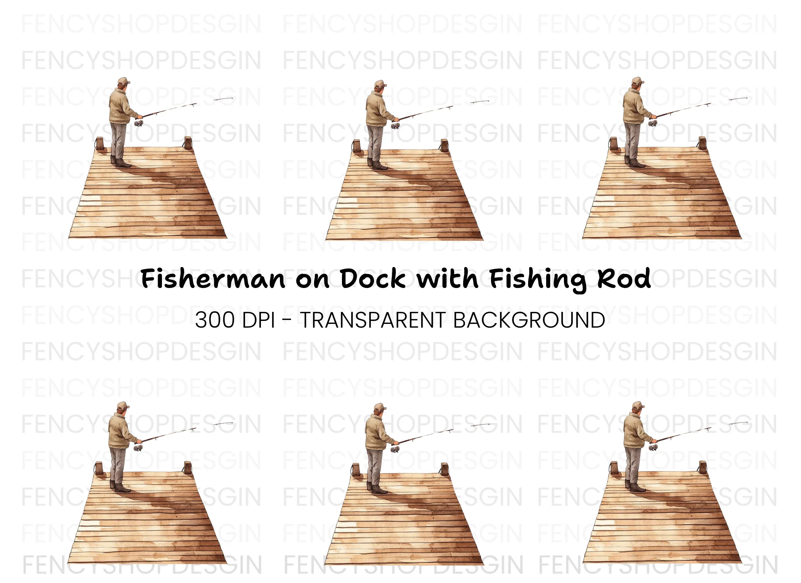 Fisherman on Dock Clipart Bundle