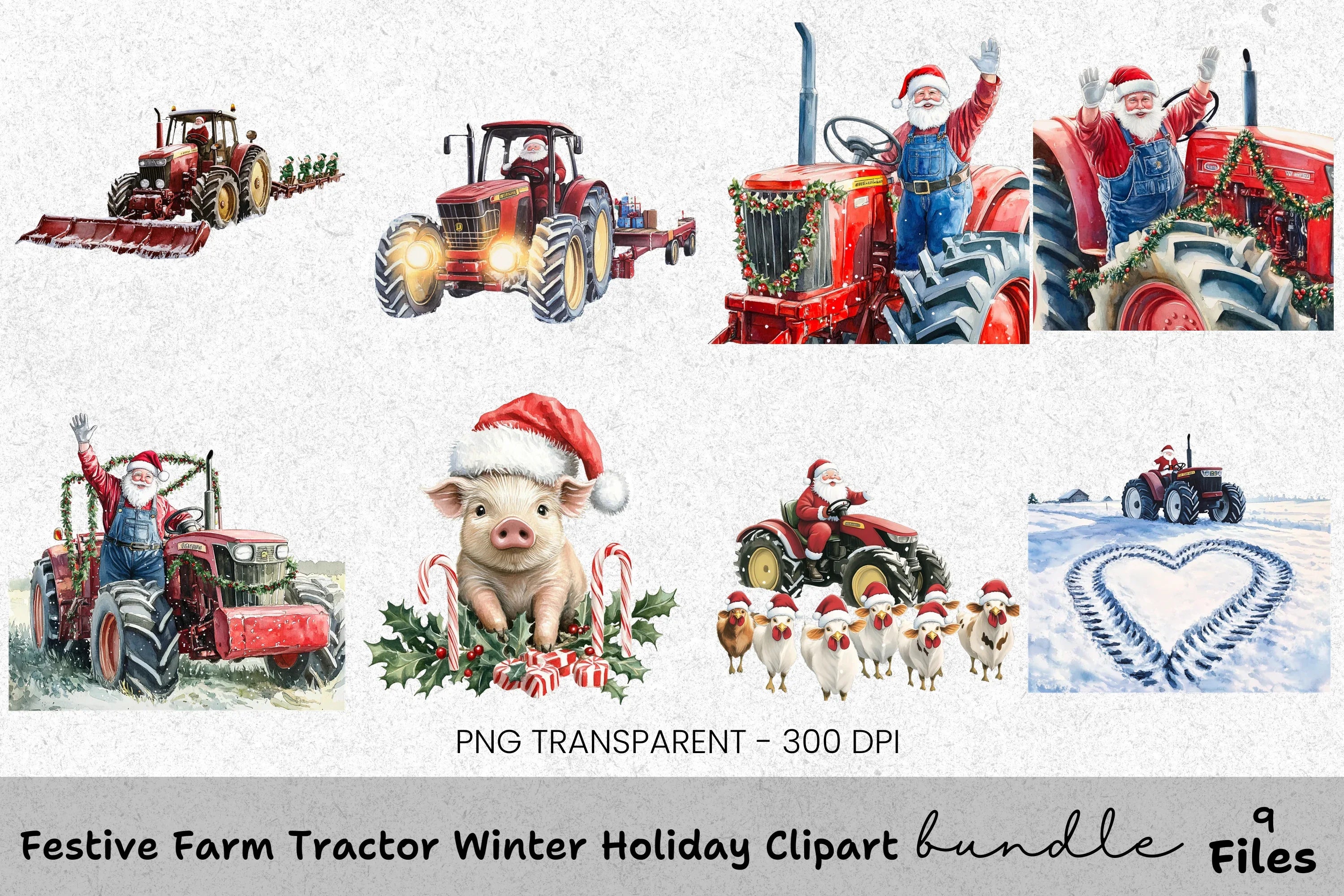 Christmas Piglet Santa Tractor Clipart Bundle