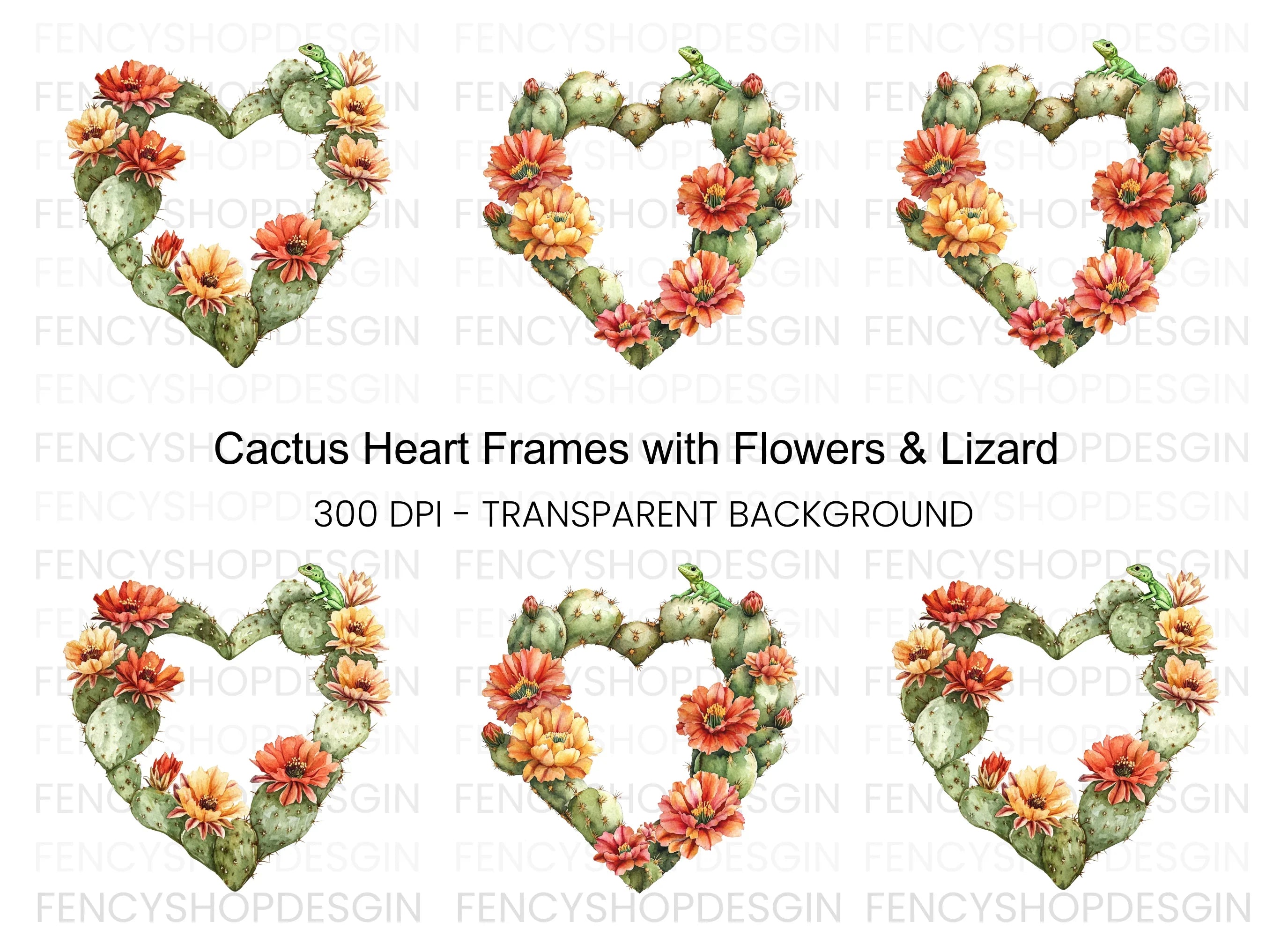 Desert Cactus Heart Frames Clipart Bundle