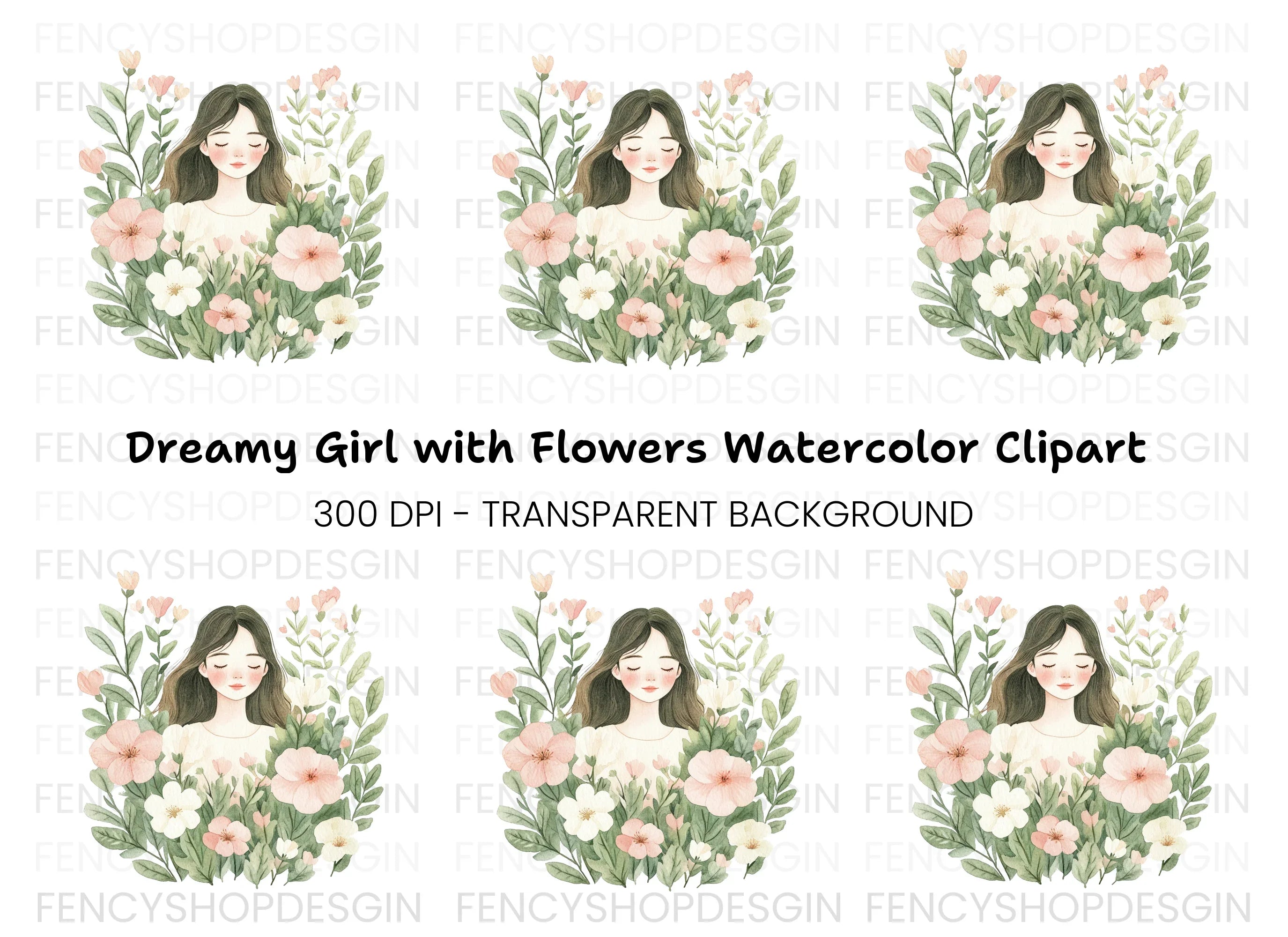 Girl in Flowers Clipart Bundle