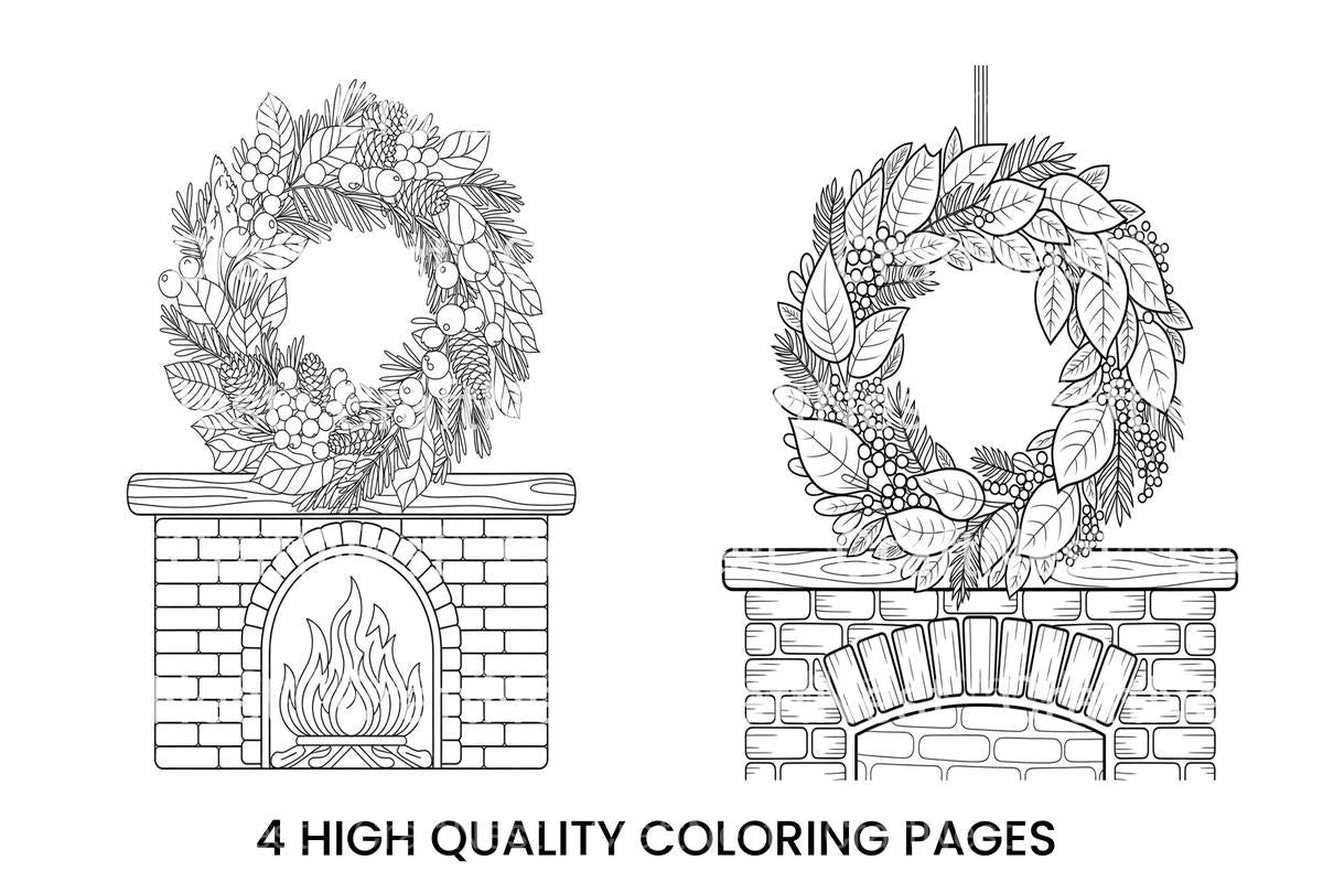 Christmas Fireplace Wreath Coloring Books