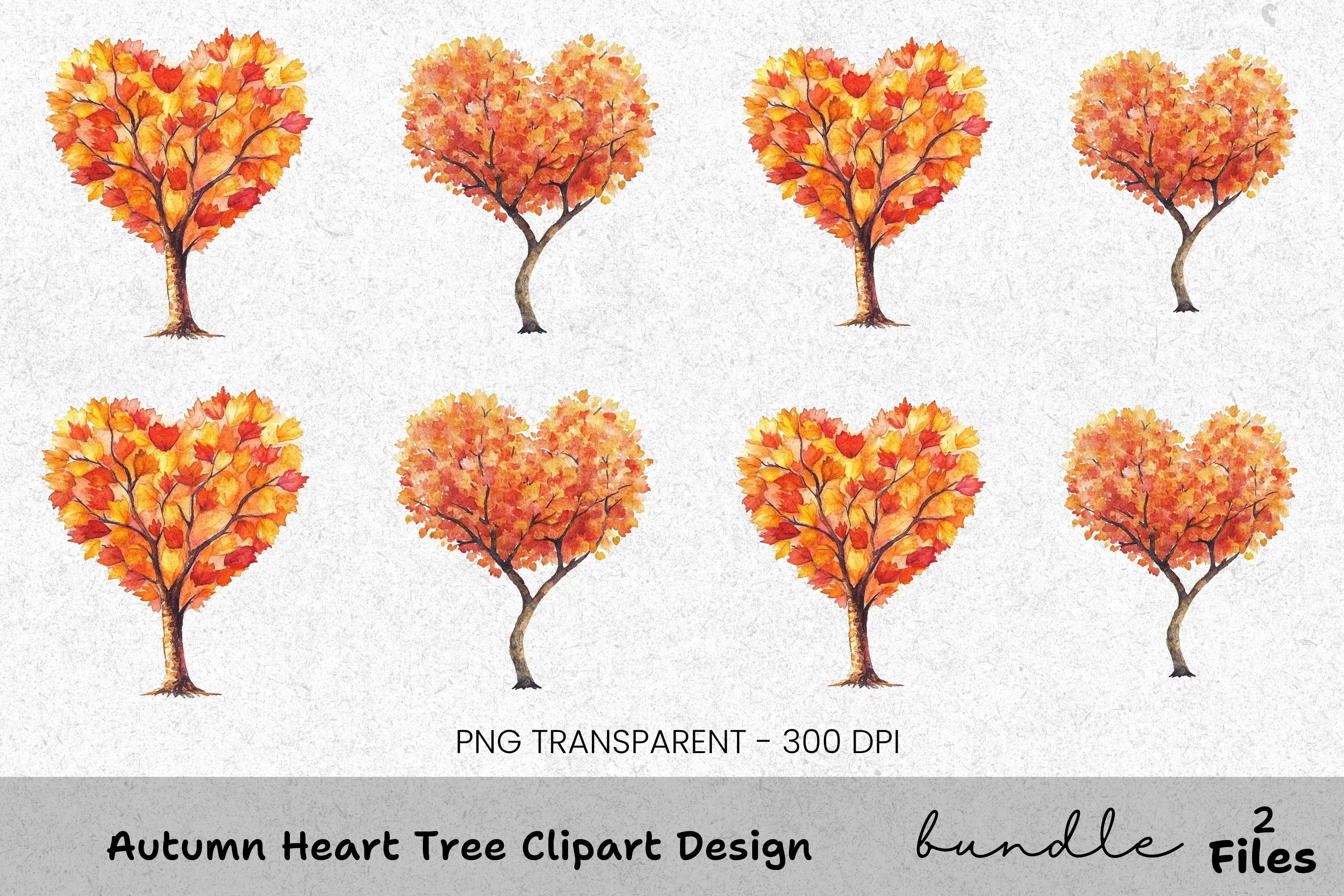Autumn Heart Tree Clipart Bundle