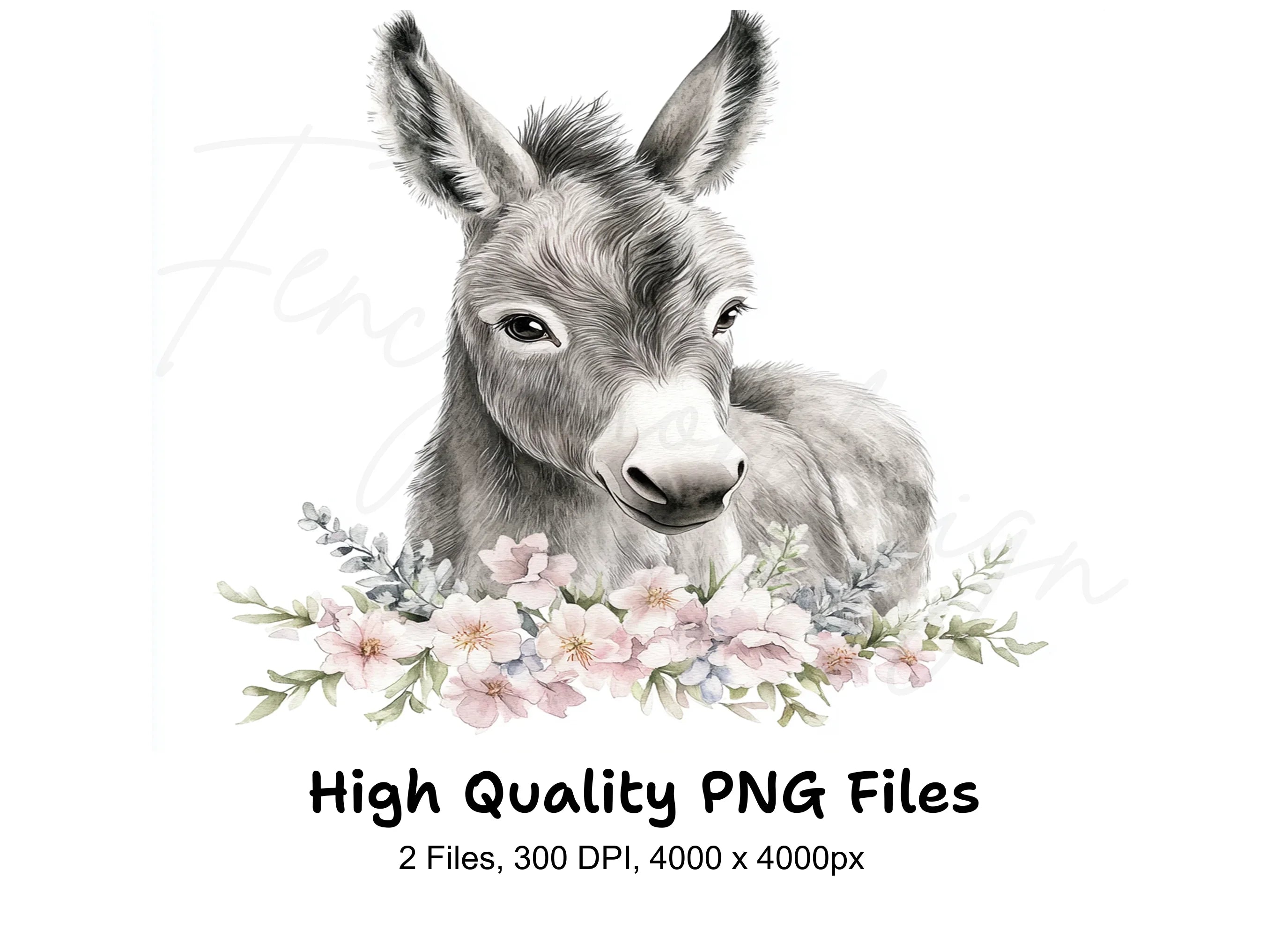 Baby Donkey Floral Accents Clipart Bundle