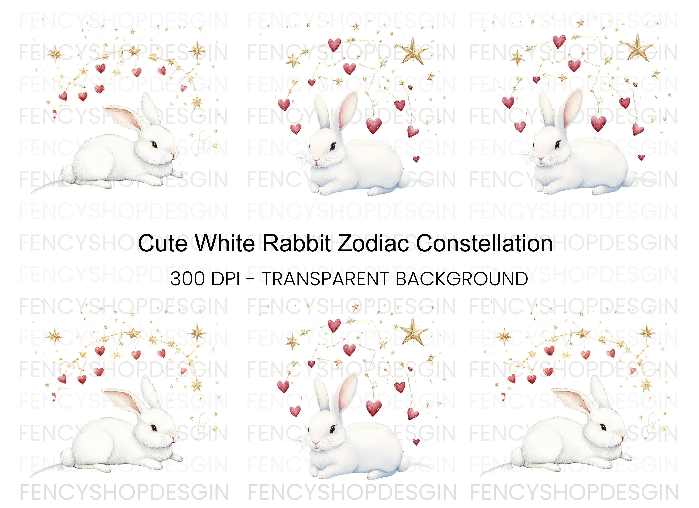 Cute Bunny with Star and Heart Clipart Bundle