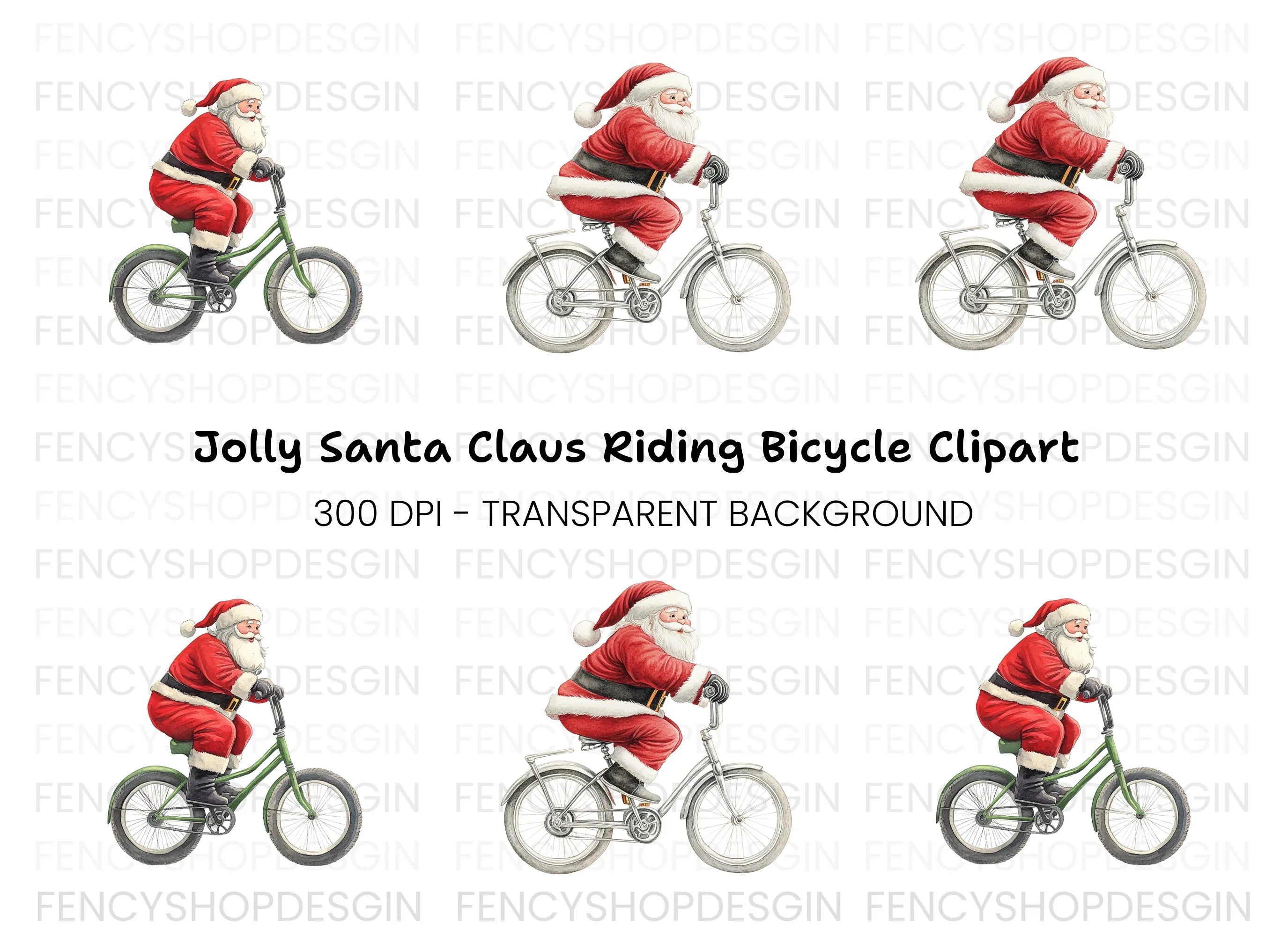 Santa Claus Riding Bicycle Clipart Bundle