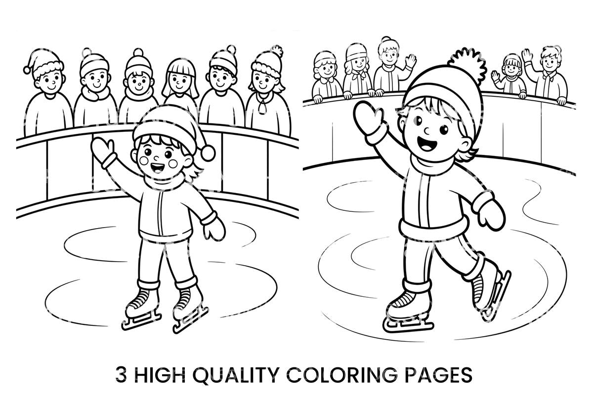 Kids Ice Skating Winter Coloring Books