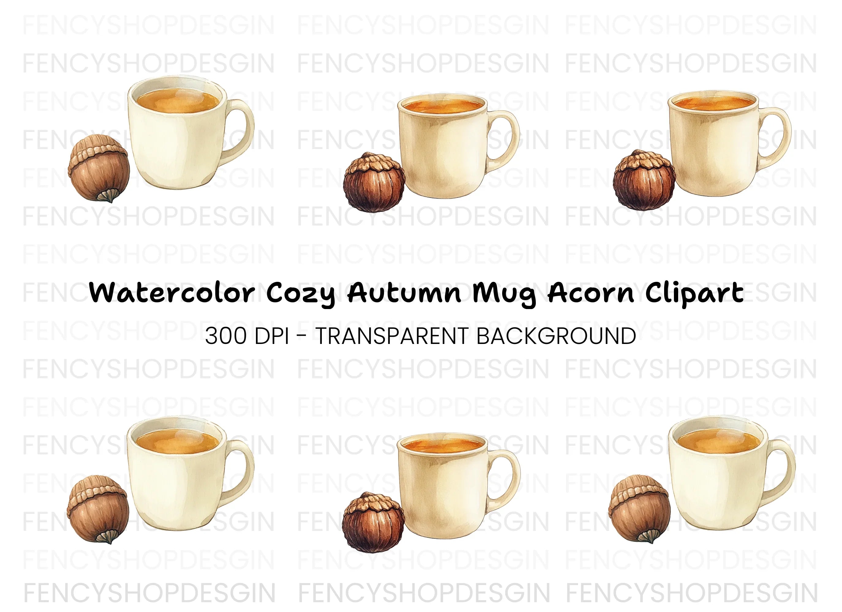 Autumn Coffee and Acorn Clipart Bundle