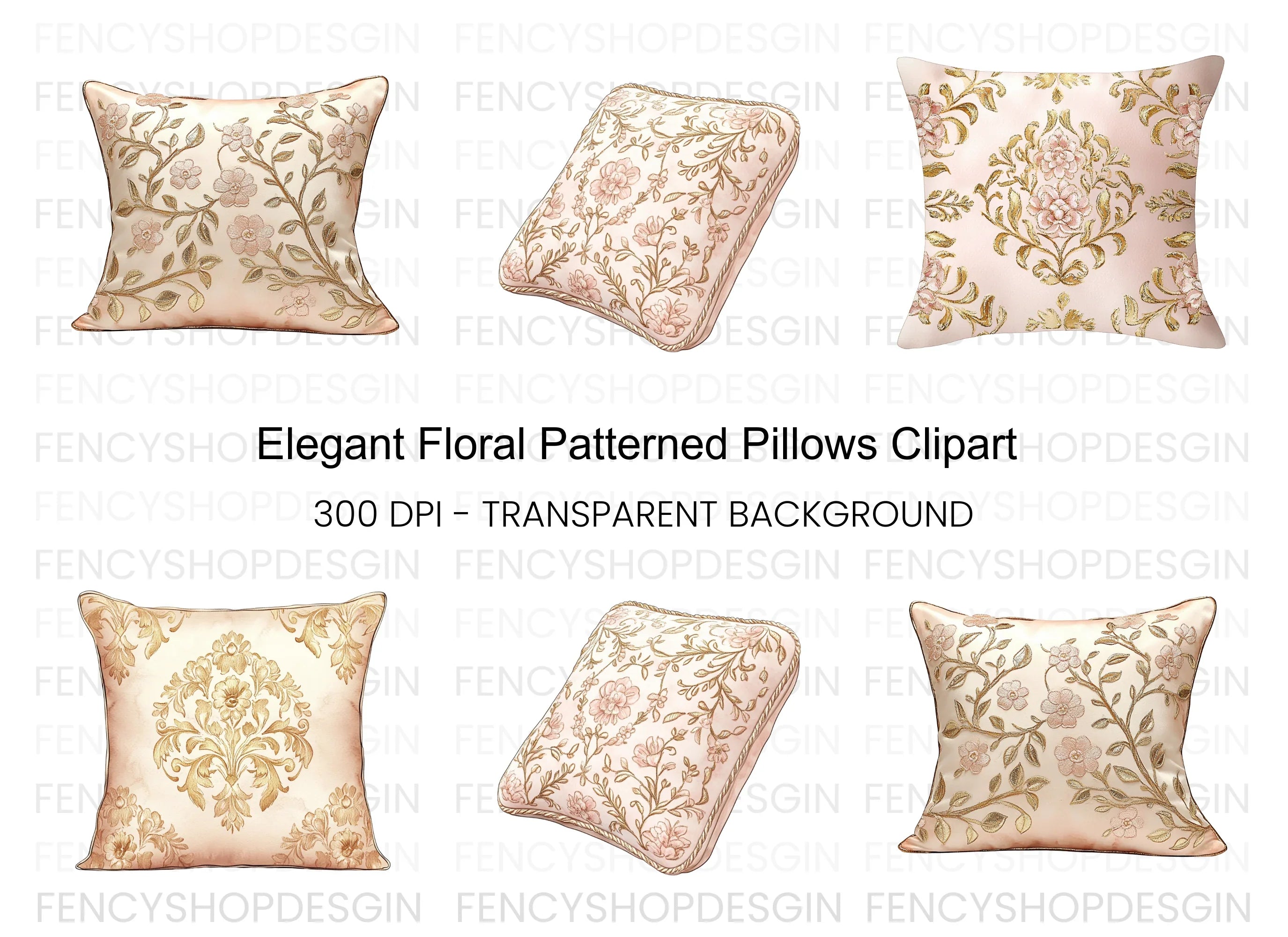 Elegant Floral Pattern Pillow Clipart Bundle