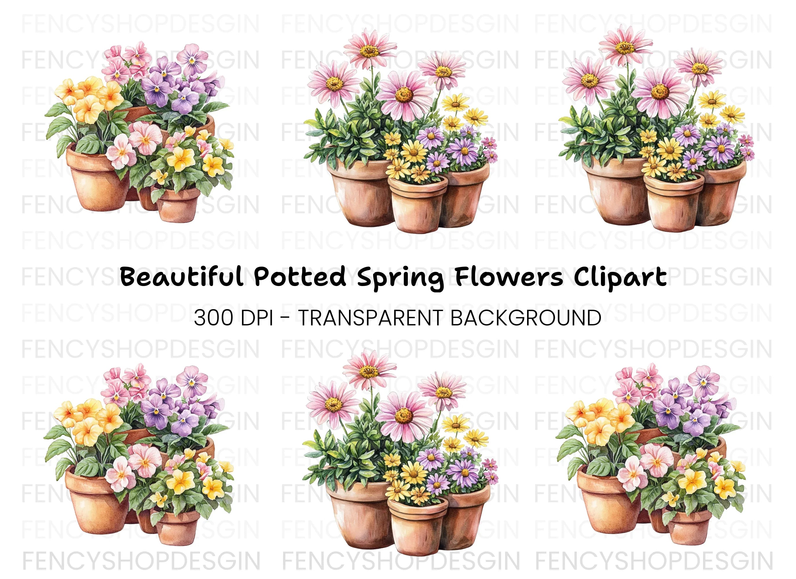 Potted Flowers Clipart Bundle