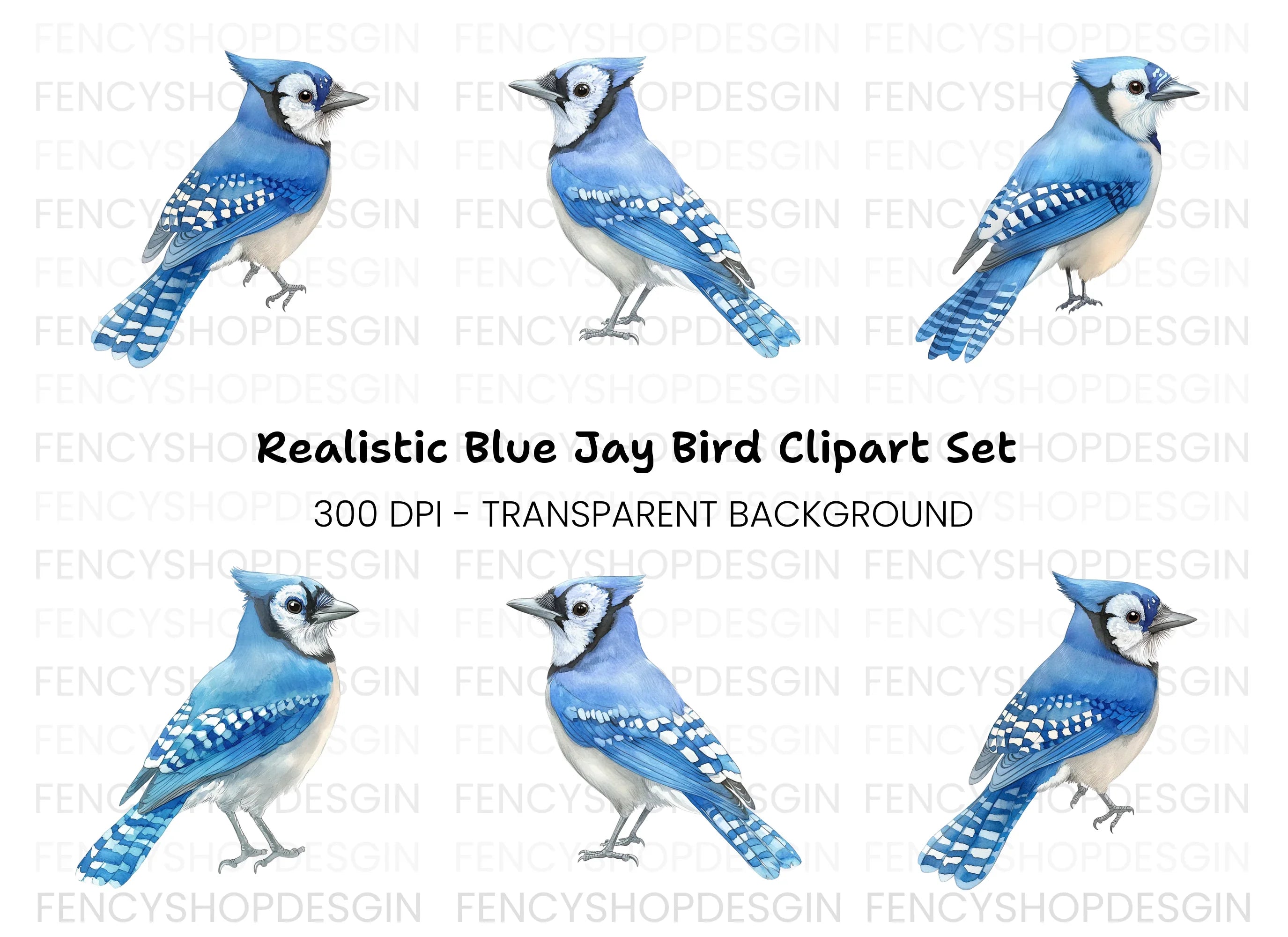 Realistic Blue Jay Bird Clipart Bundle
