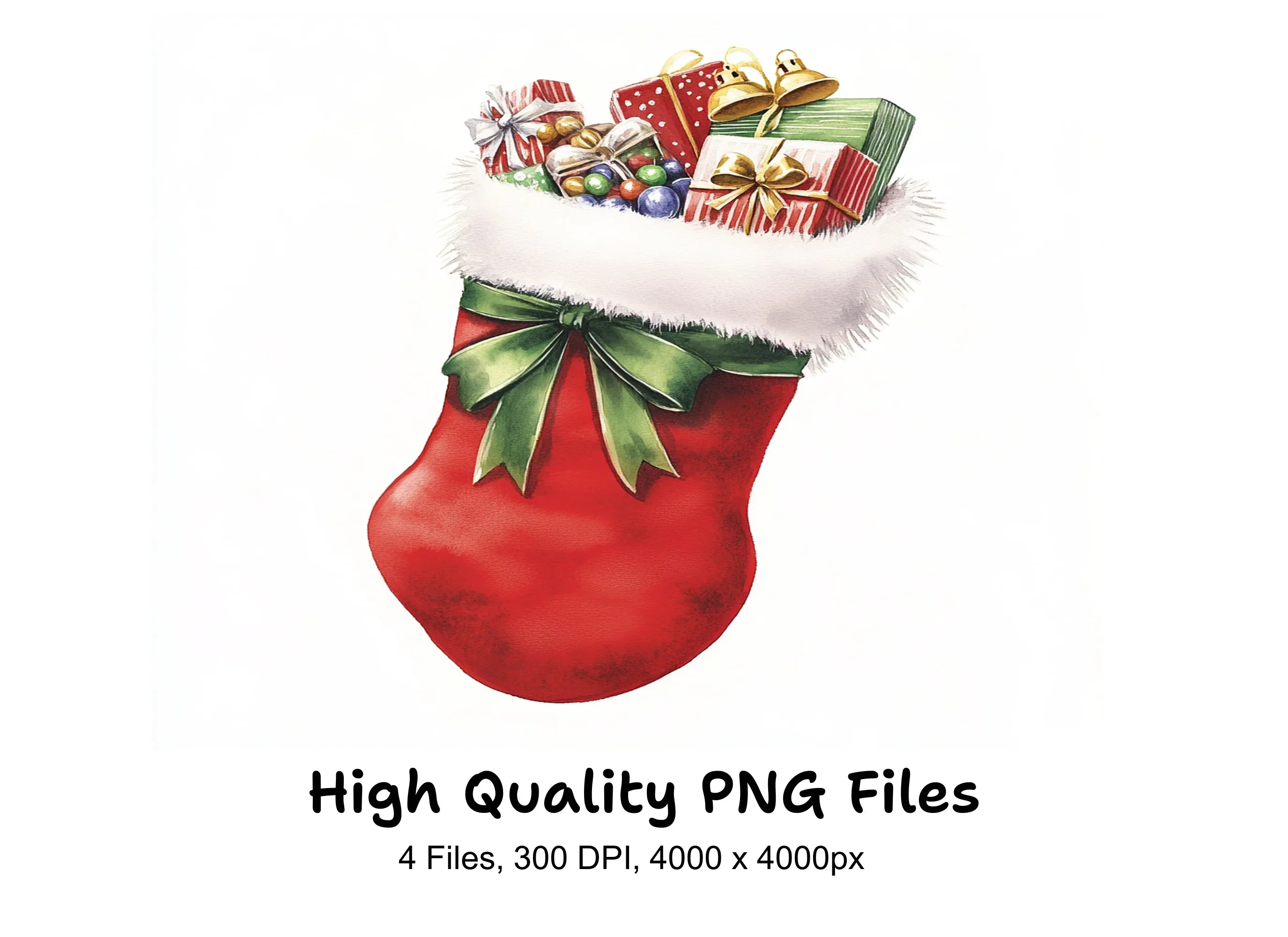 Christmas Stockings with Gifts Clipart Bundle