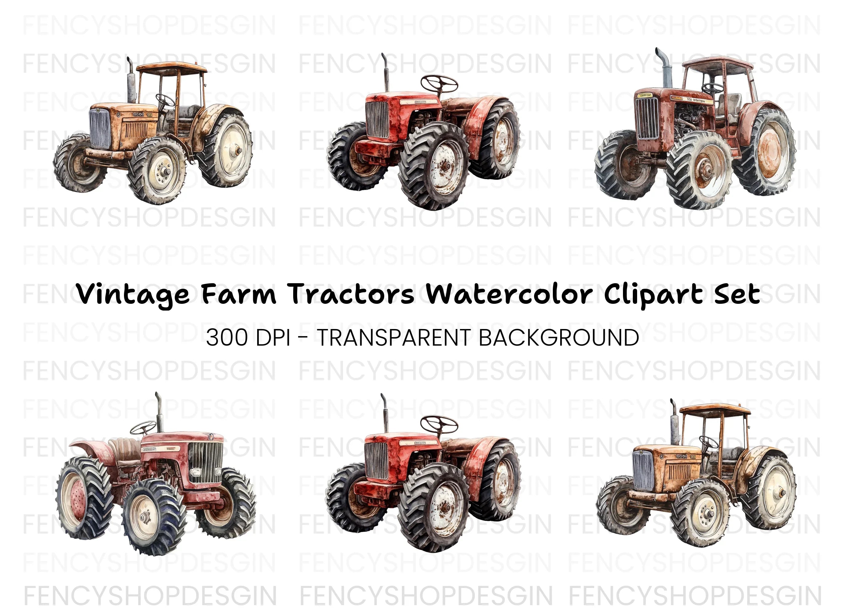 Vintage Farm Tractor Clipart Bundle