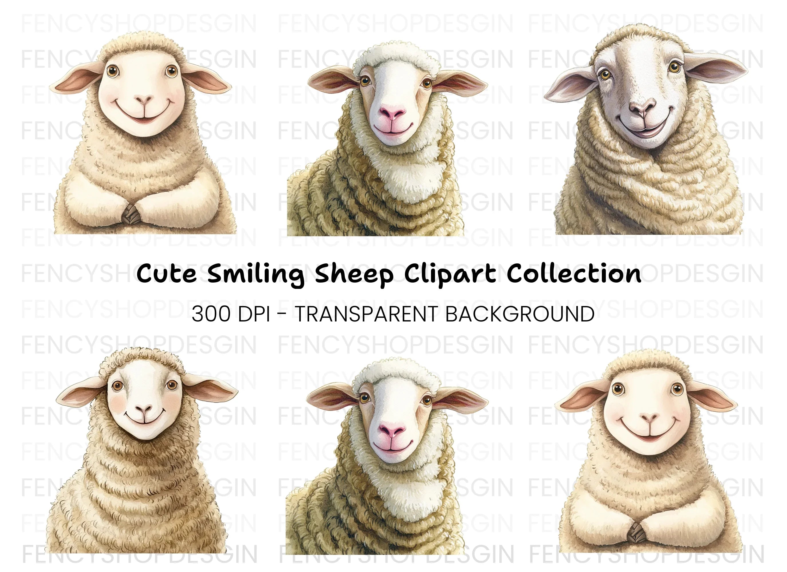 Smiling Sheep Face Clipart Bundle