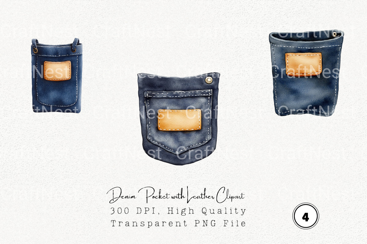 Denim Pocket With Leather Clipart Bundle