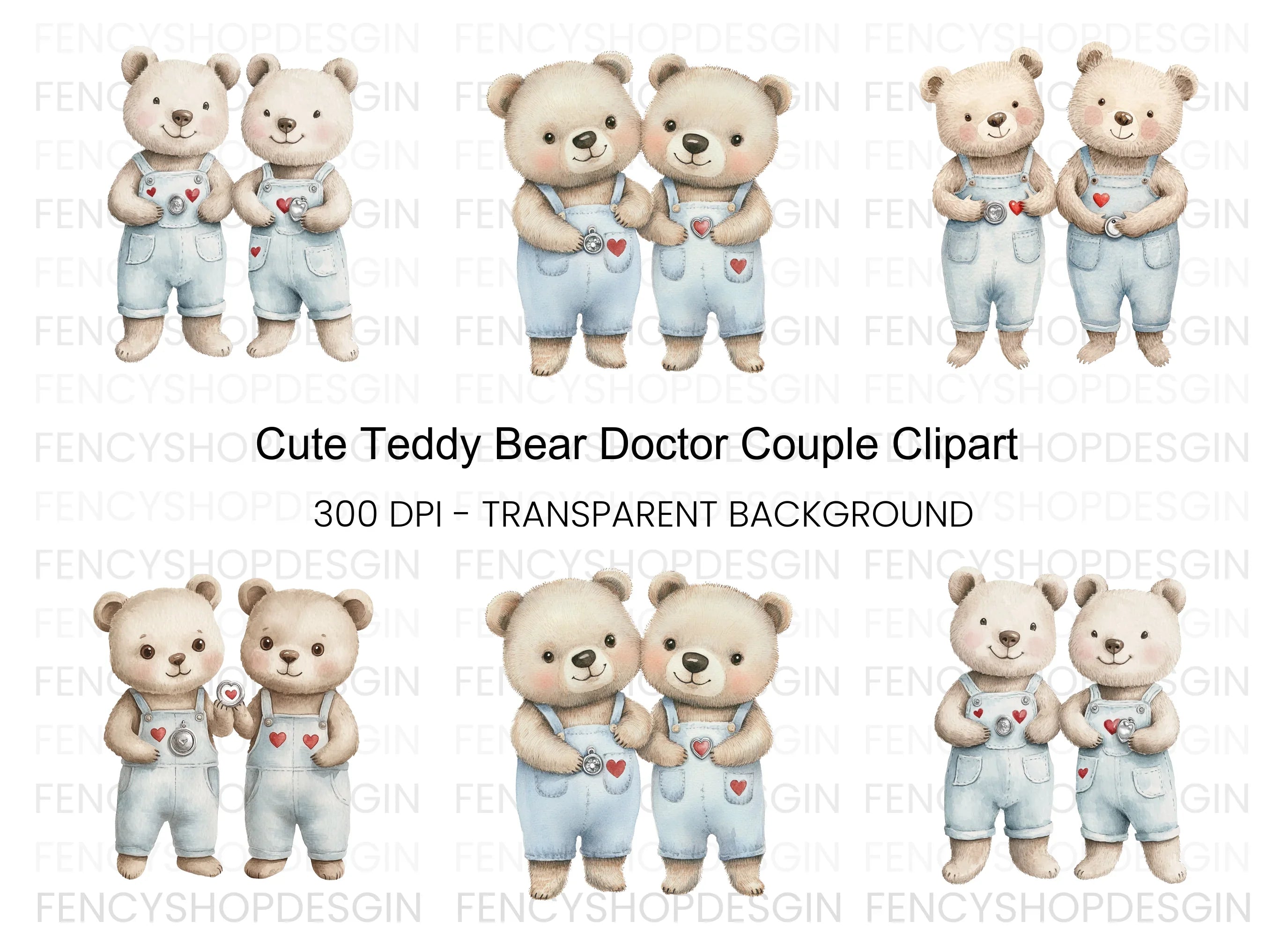 Cute Teddy Bear Twins Clipart Bundle