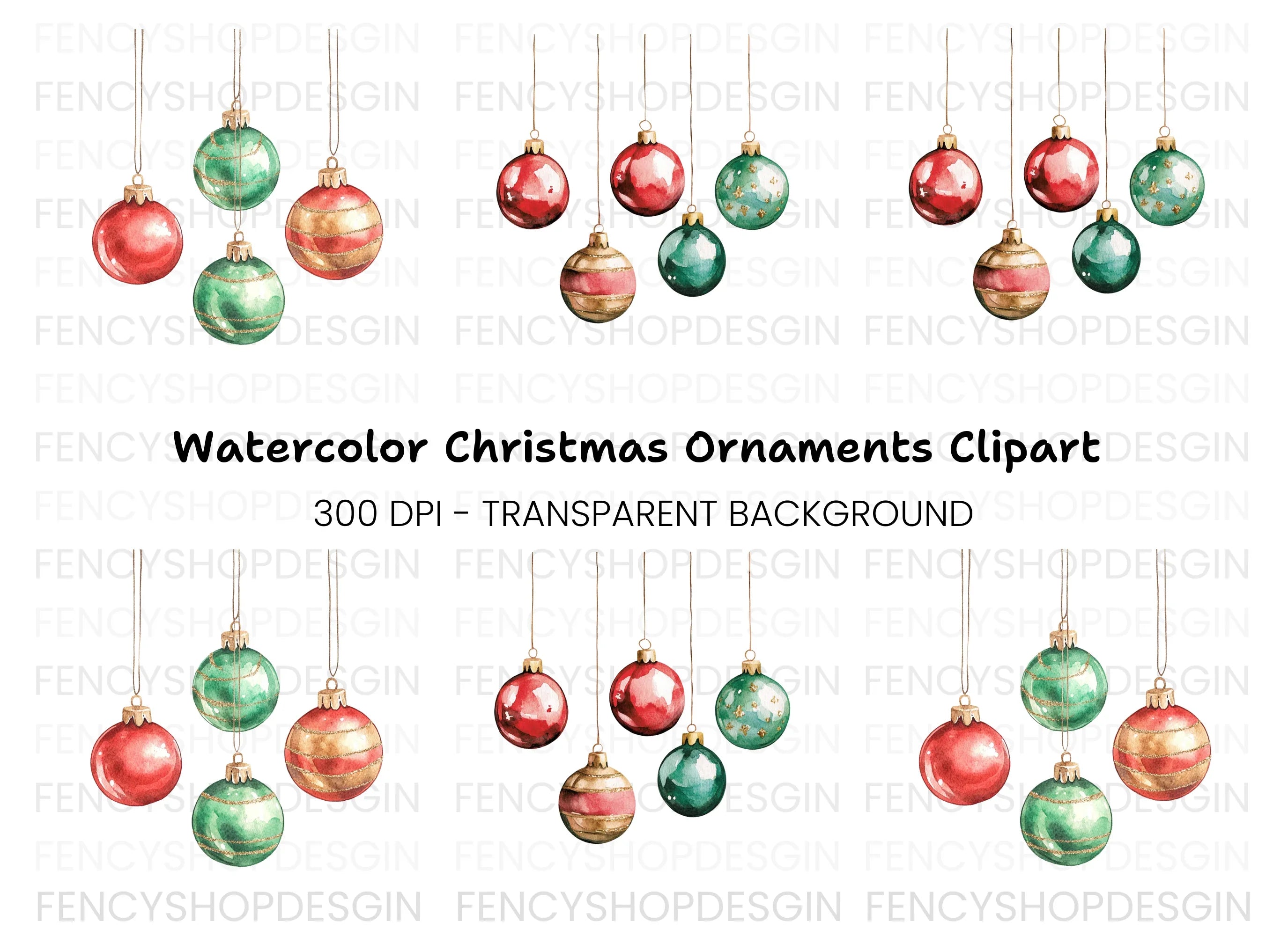 Hanging Christmas Ornaments Clipart Bundle
