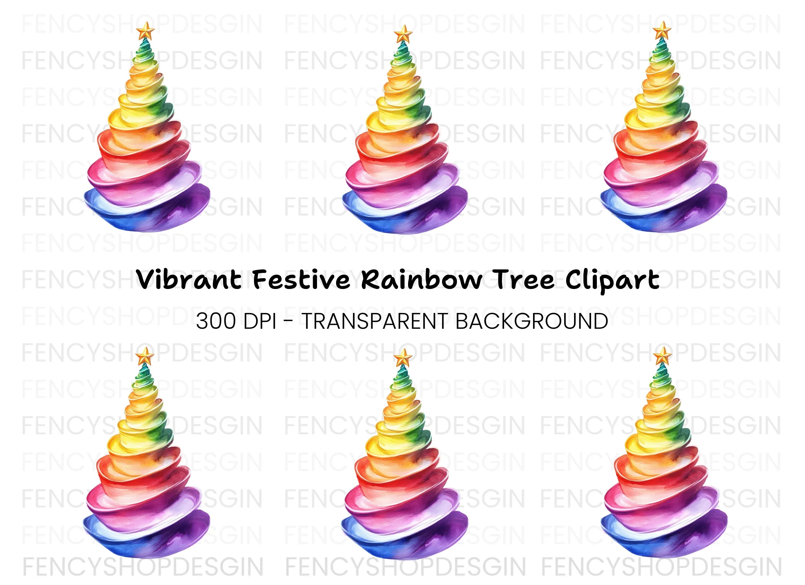 Rainbow Christmas Tree Clipart Bundle