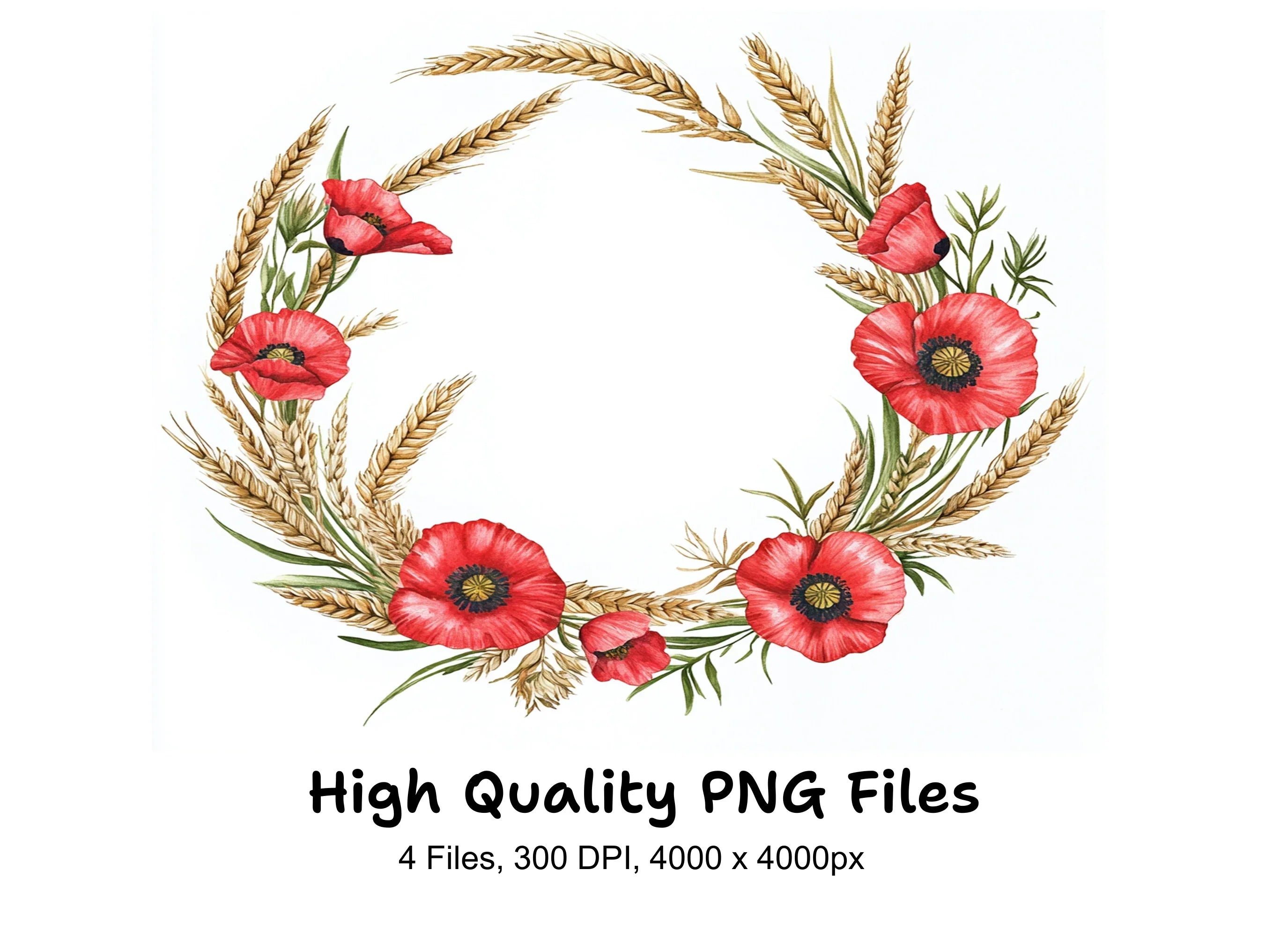 Poppy and Wheat Wreath Clipart Bundle