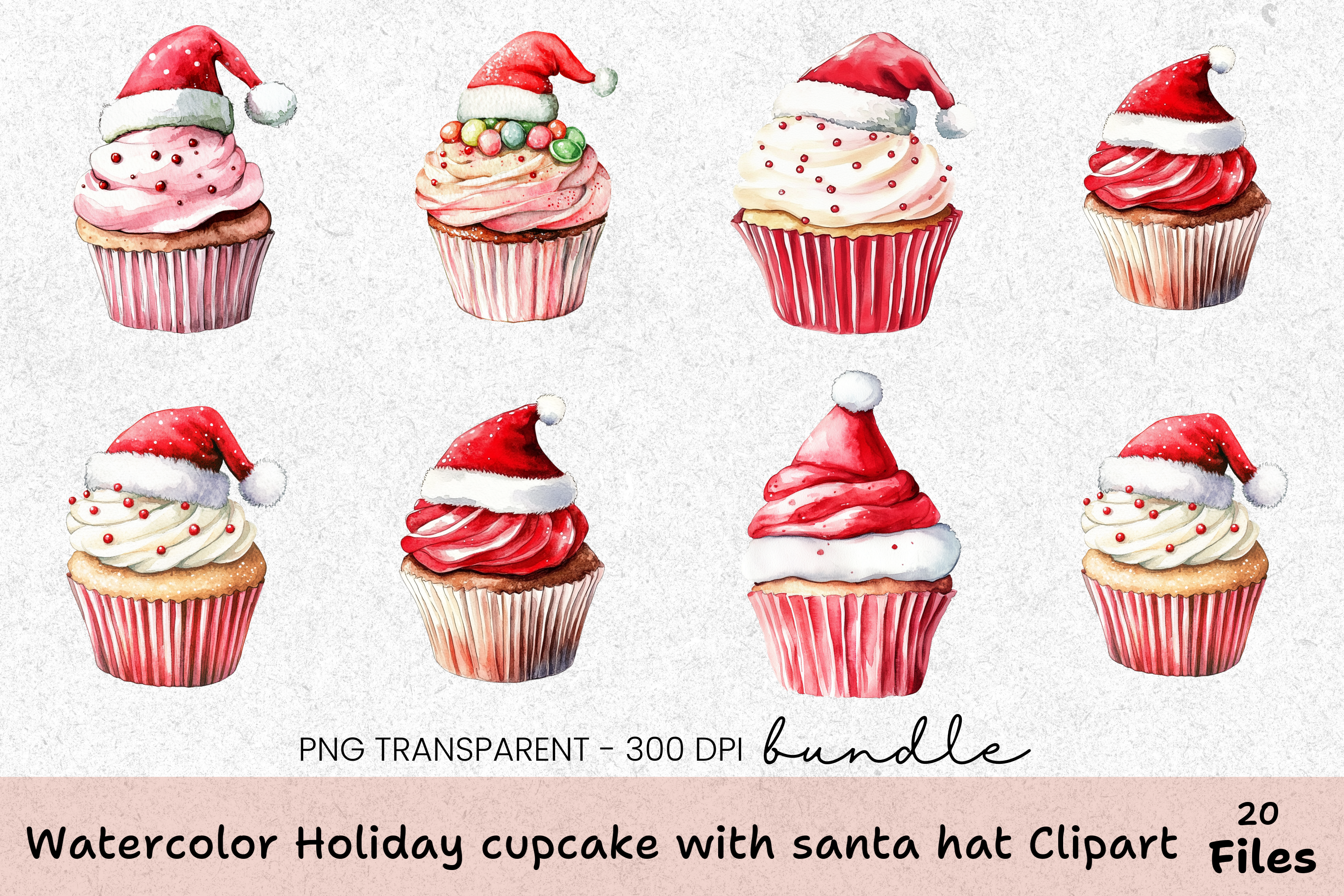 Holiday Cupcake Santa Hat Clipart Bundle