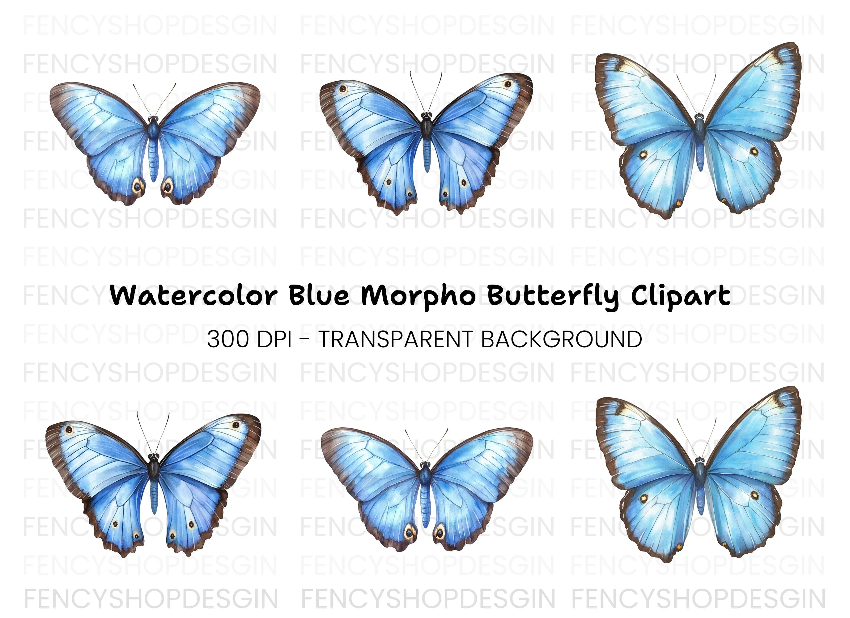 Blue Butterfly Clipart Bundle