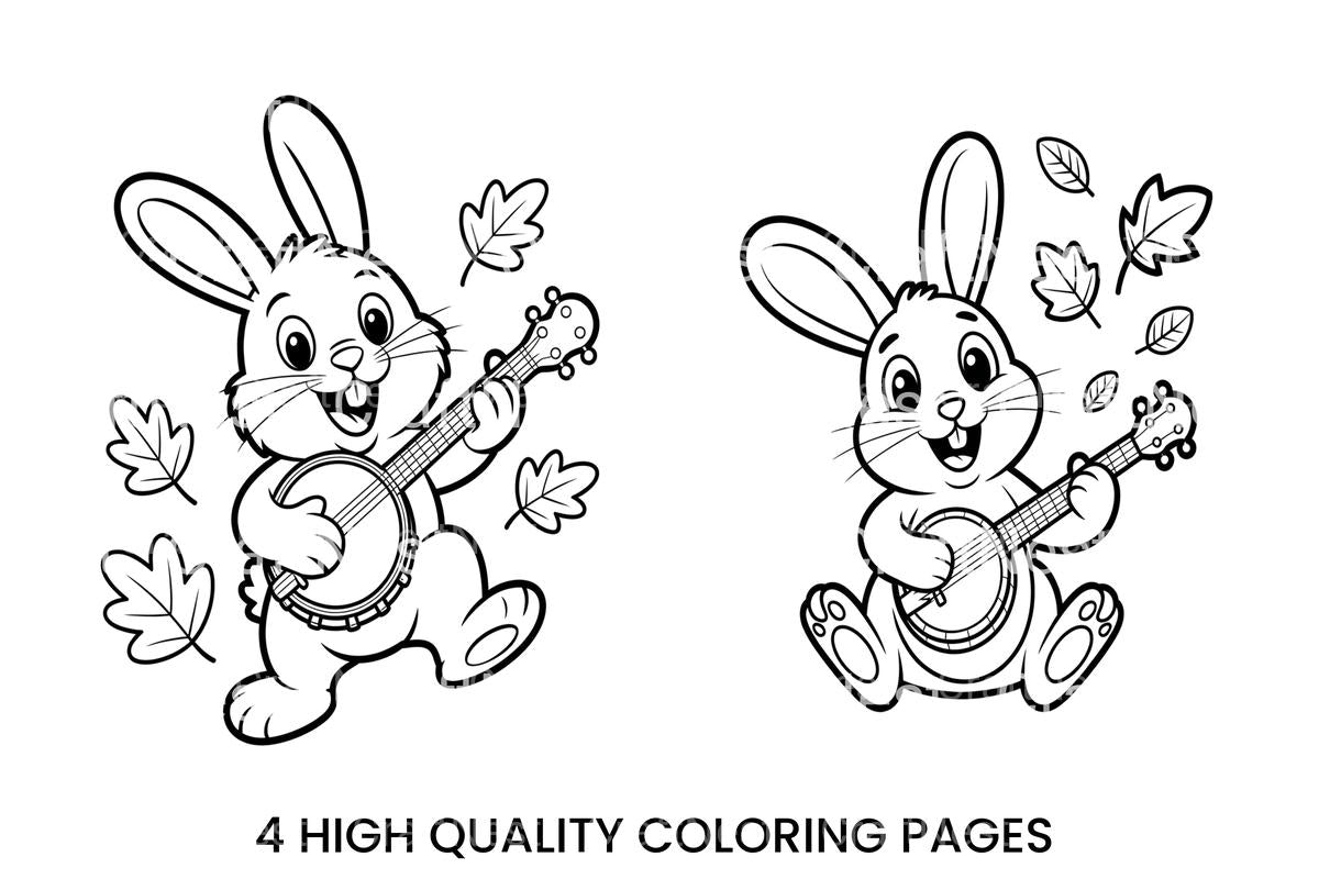 Cute Bunny Playing Banjo Coloring Books