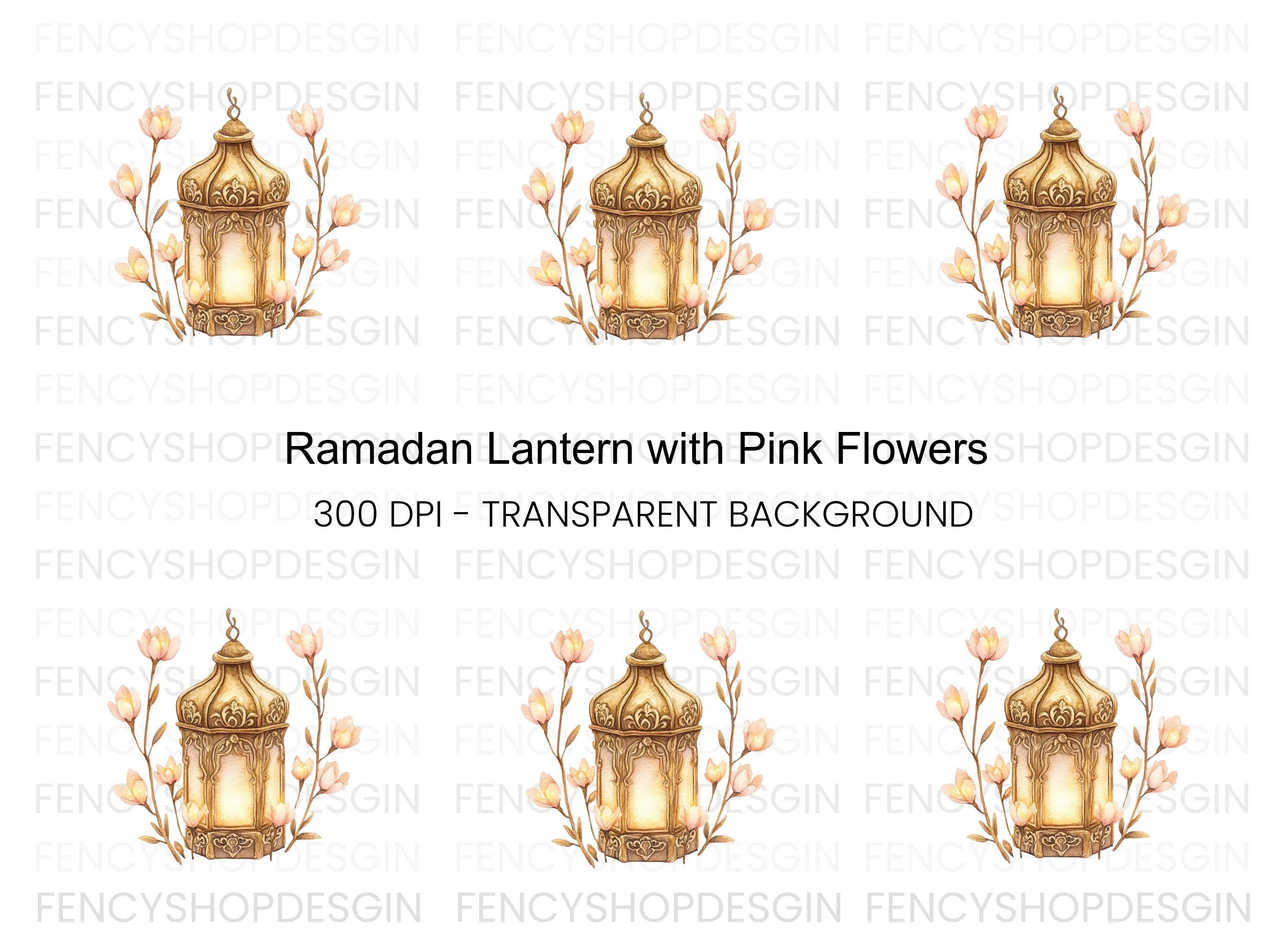 Ramadan Lantern with Flowers Clipart Bundle